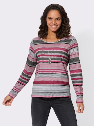 Ringelshirt im Baumwoll-Modal-Mix - bordeaux-graphit-geringelt