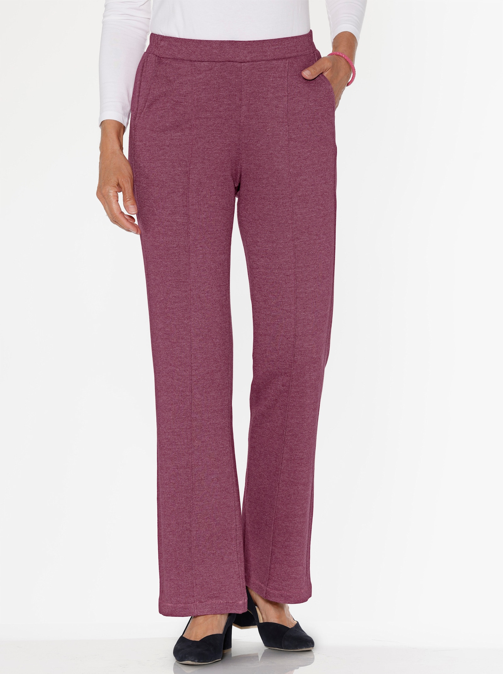 Tepláky s elastickým pasem vzadu - slézová-melír