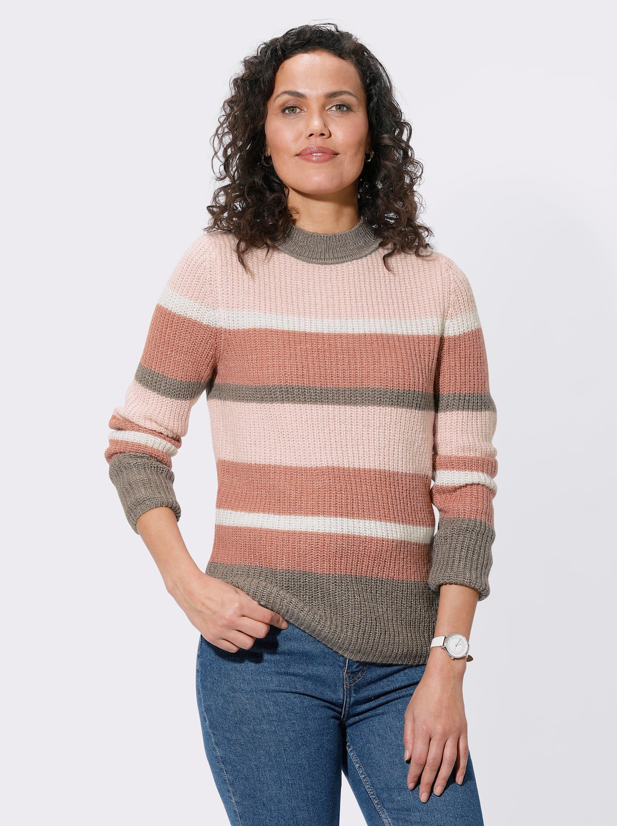 Pullover - rosenholz-taupe-geringelt