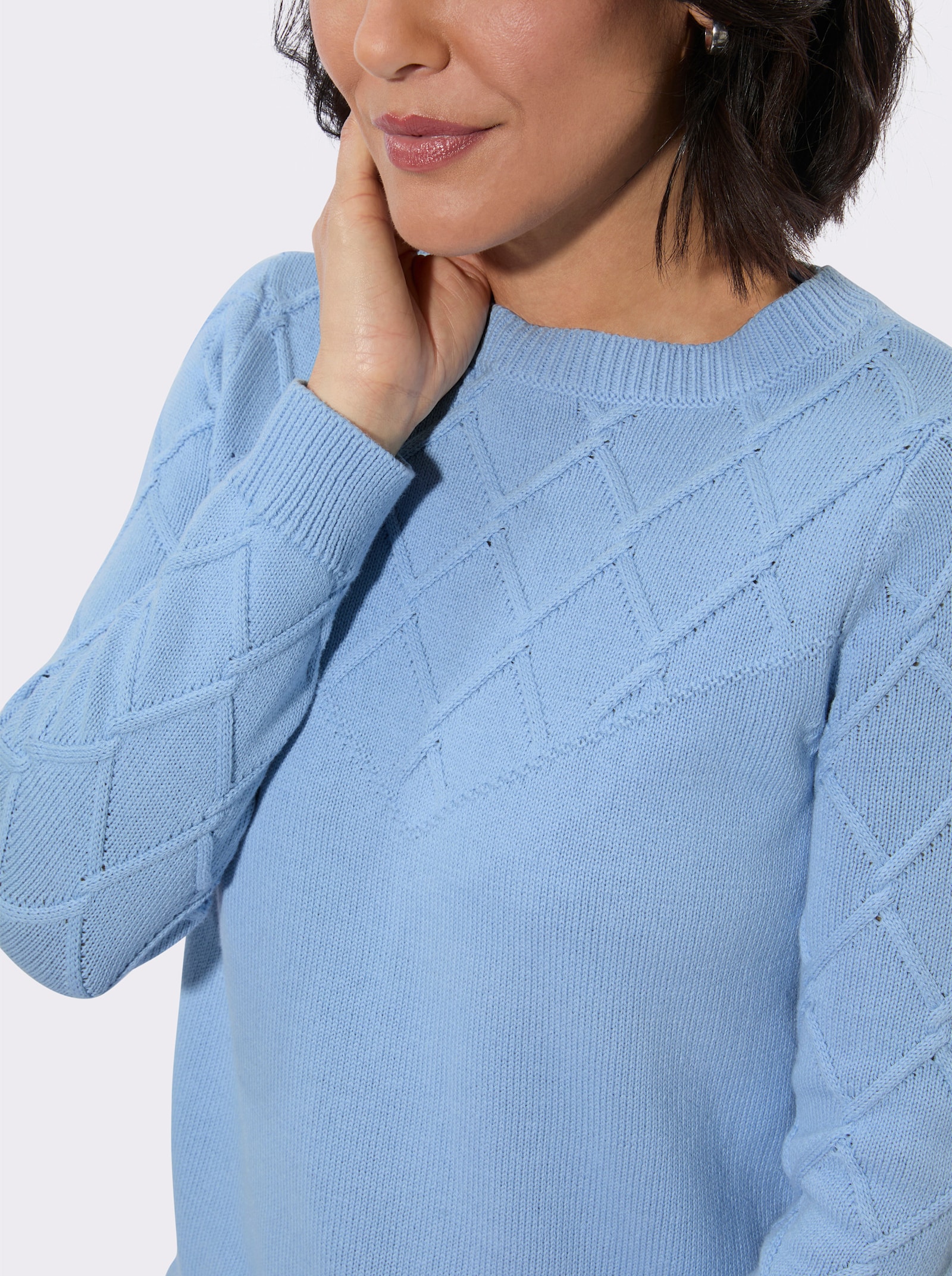 Baumwollpullover mit Rautenmuster - eisblau