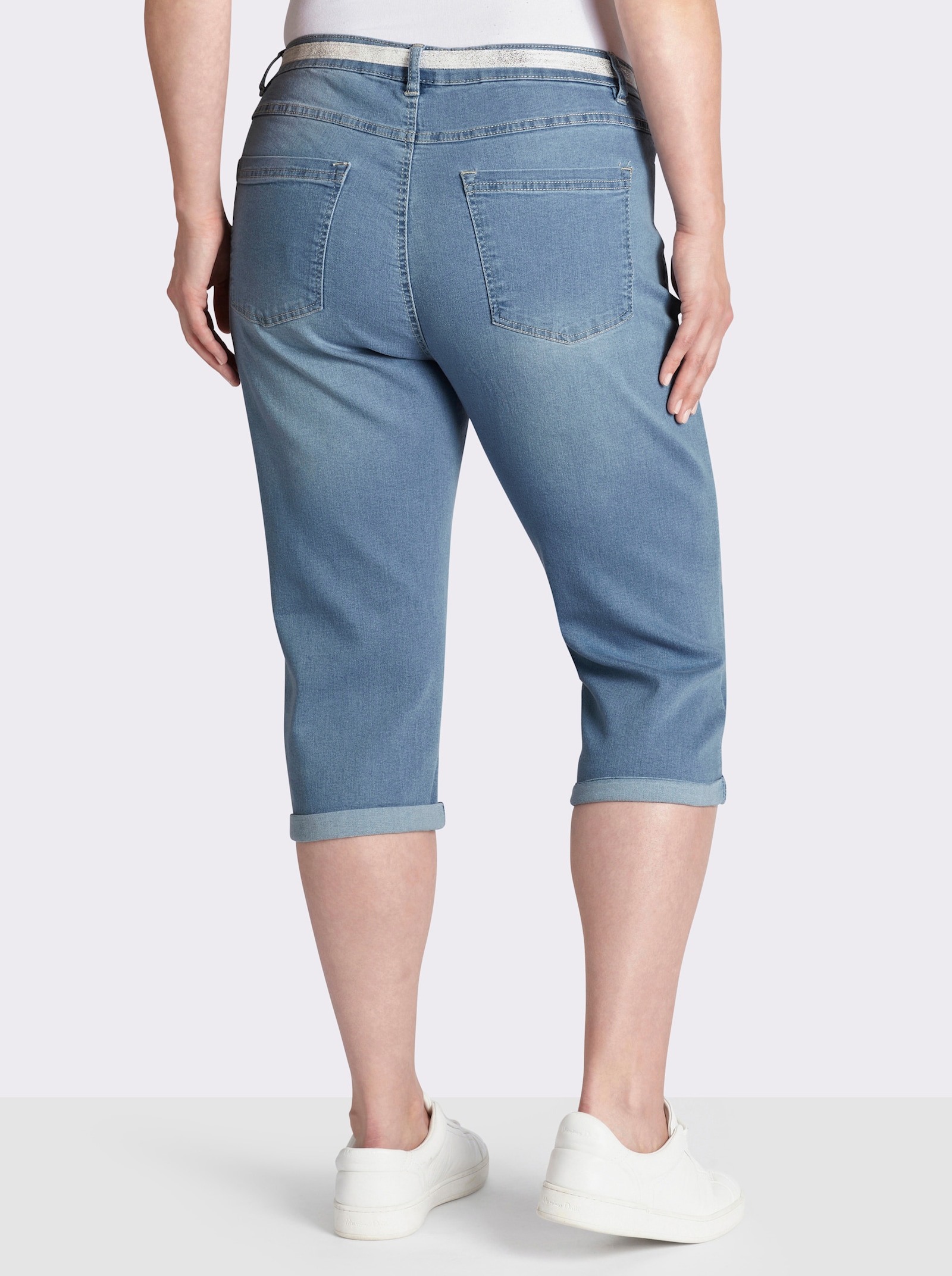  Caprijeans inklusive Gürtel - blue-bleached