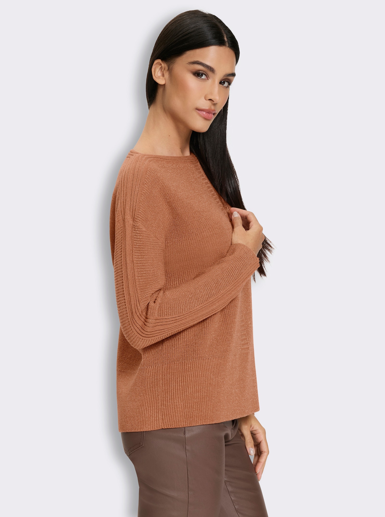 heine Langarm-Pullover mit Zierstreifen - papaya