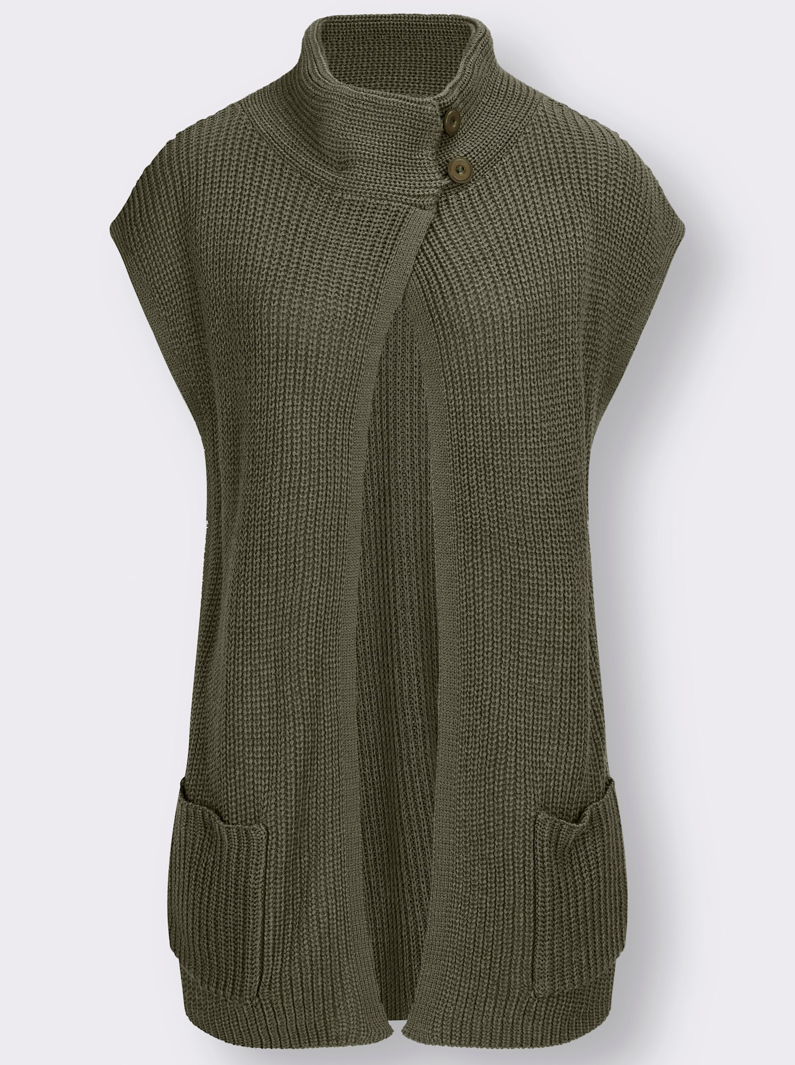 Mouwloos vest met opstaande kraag - kaki