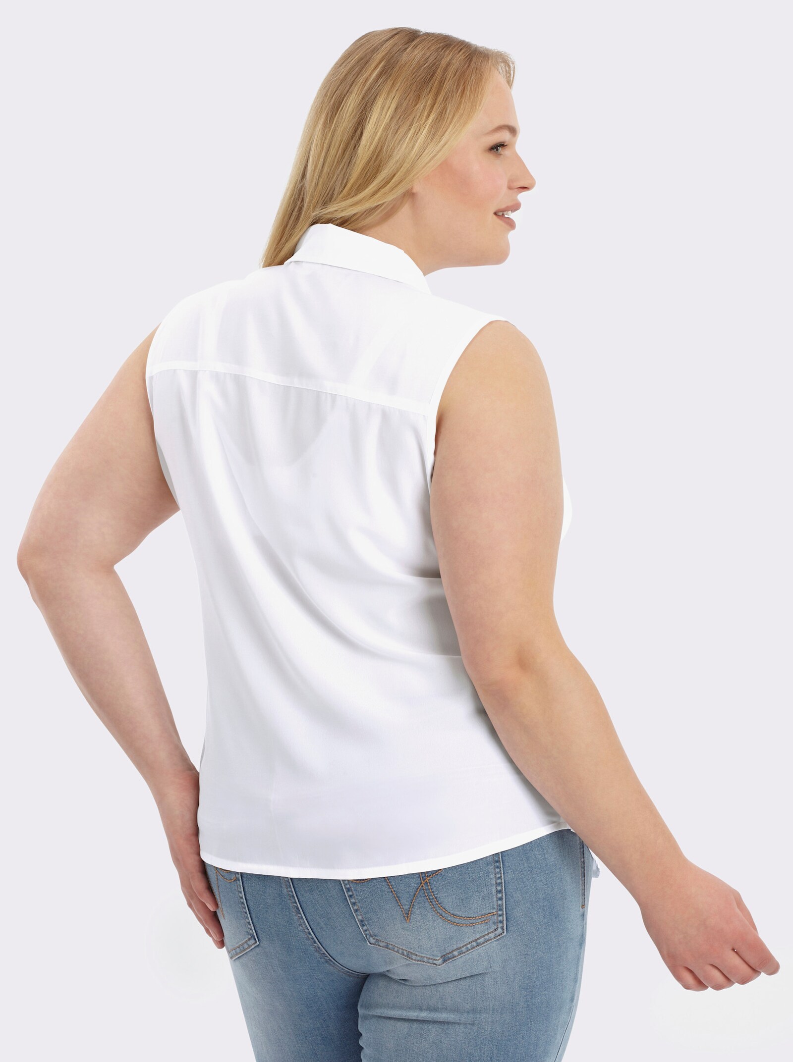 Ärmellose Bluse mit Hemdkragen - weiß