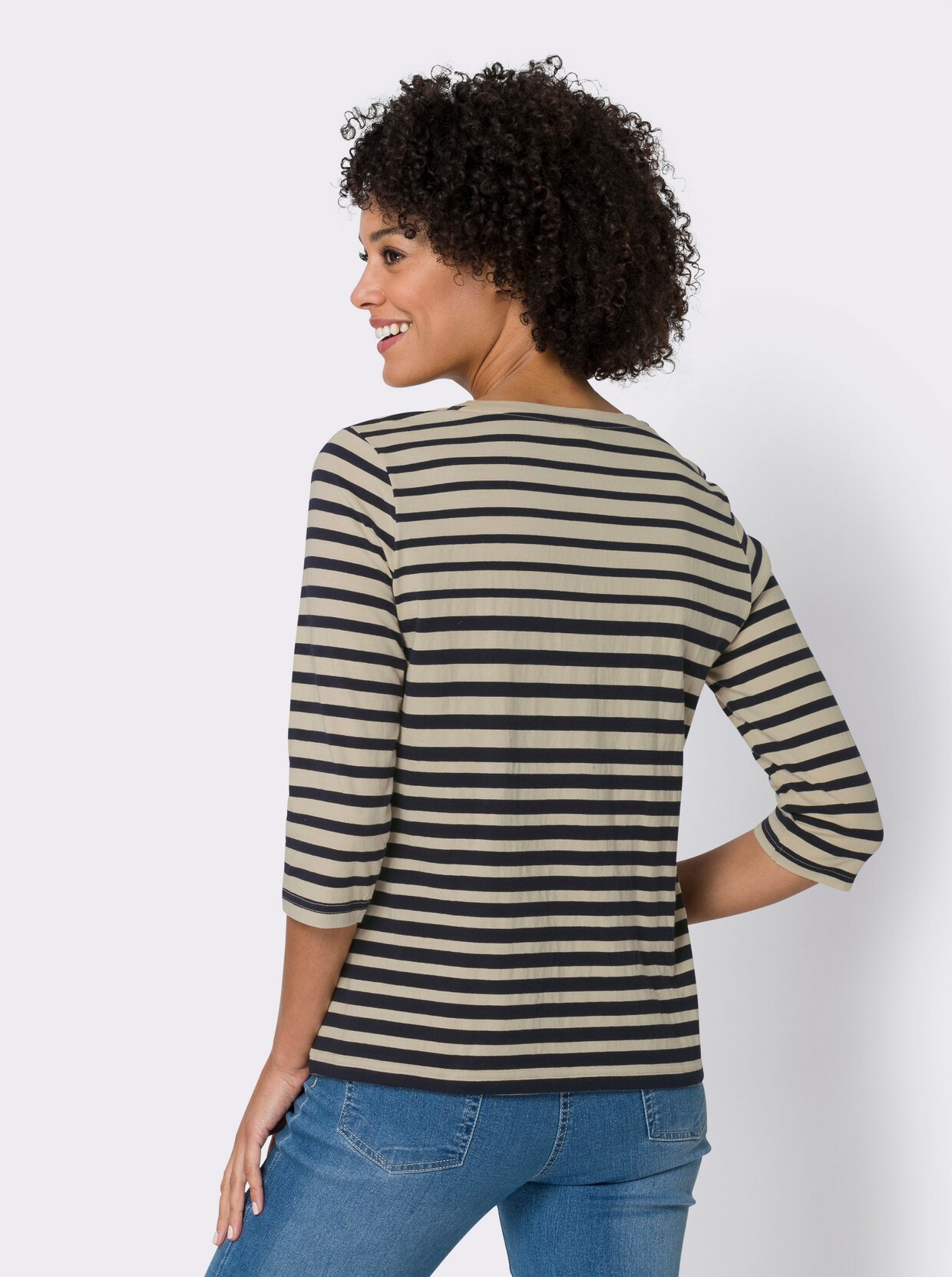 Shirt met 3/4-mouw - zand/marine gestreept