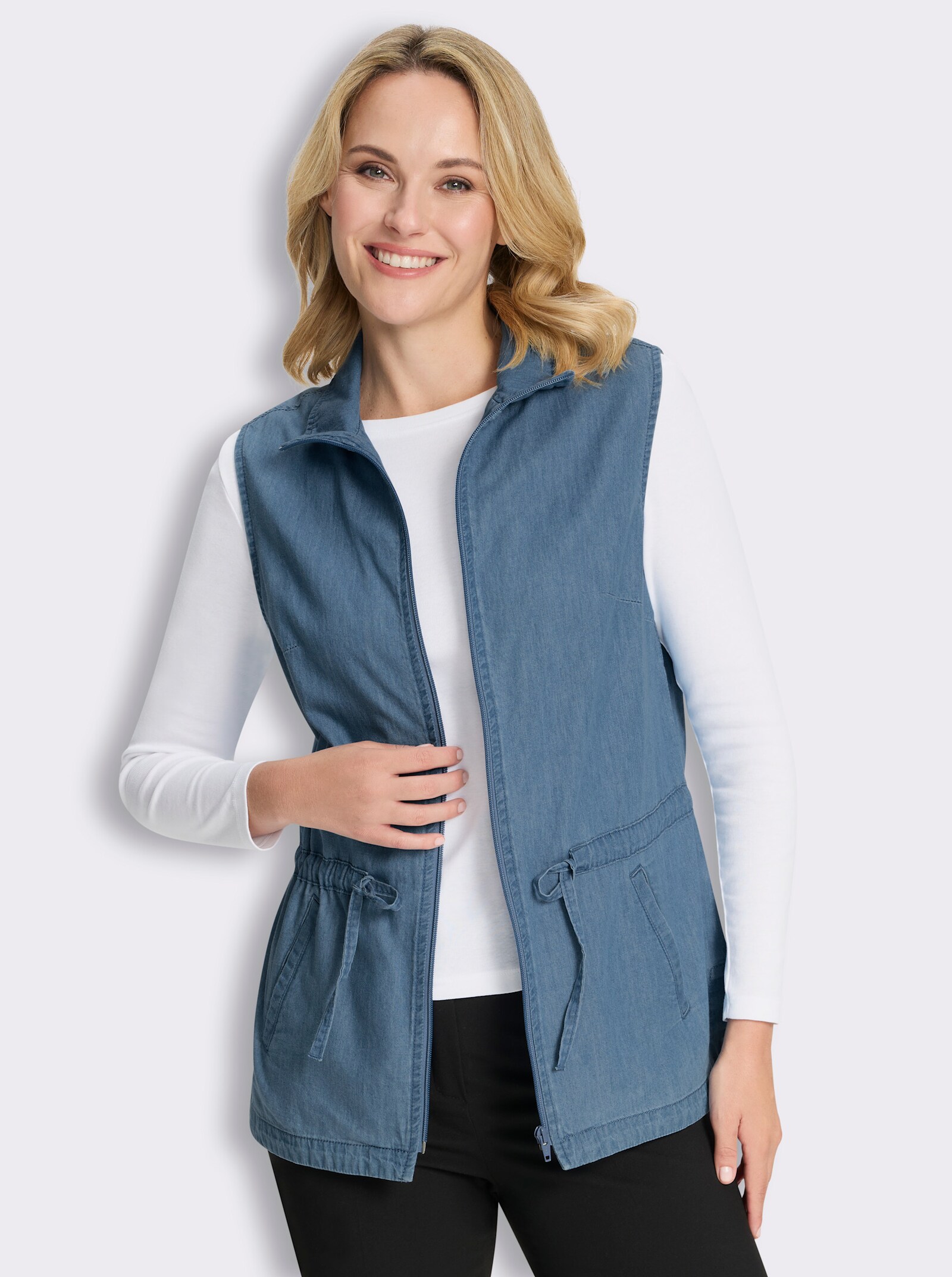 Jeansweste mit Tunnelzug - blue-bleached