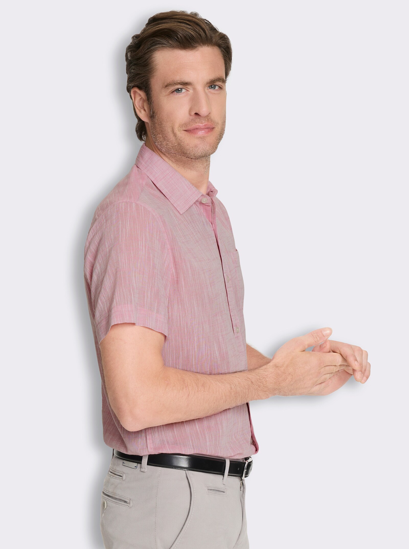 Marco Donati Kurzarmhemd in Two-tone-Flammgarn - altrosa