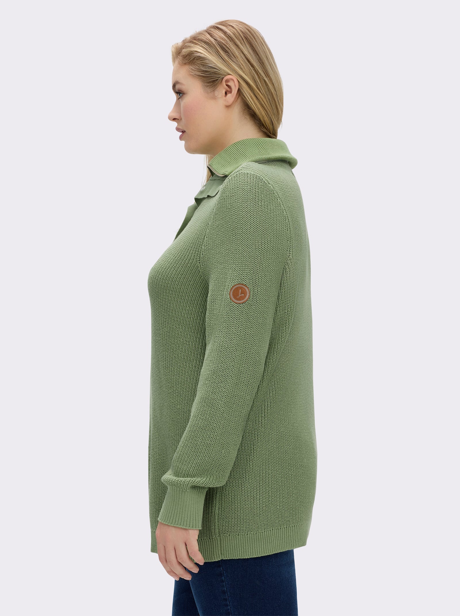 Strickpullover mit Troyerkragen - eucalyptus