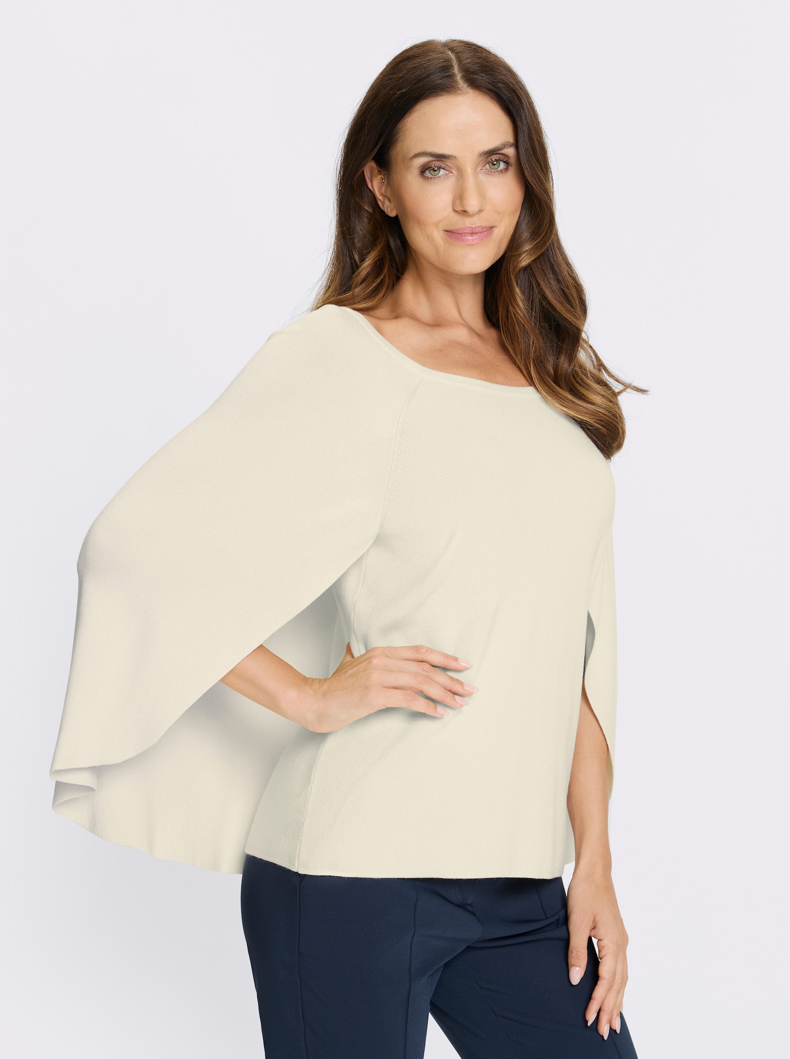 heine Pull en tricot fin style poncho - couleur ivoire