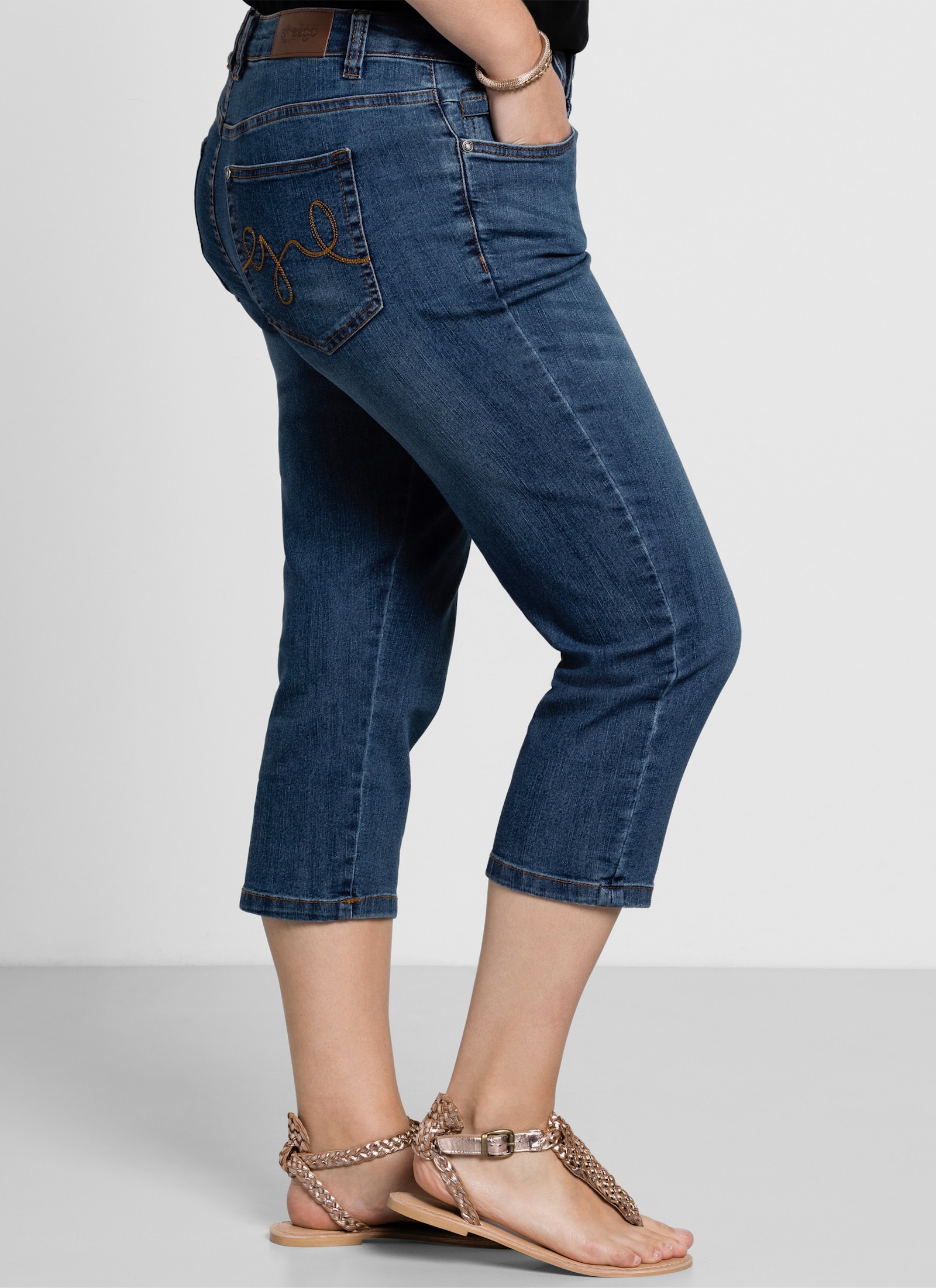 sheego Caprijeans mit Krempelfunktion - blue denim