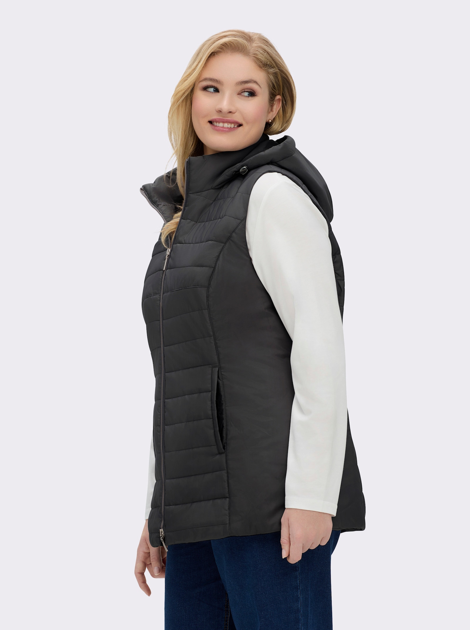 Longweste mit Kapuze - schwarz