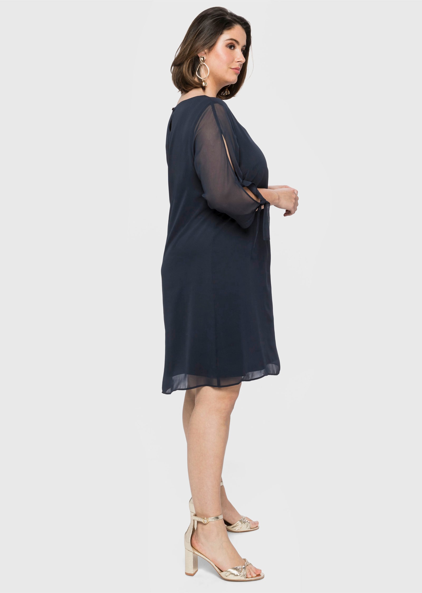 sheego Chiffonkleid mit geschlitzten Ärmeln - nachtblau