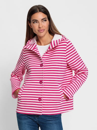 heine Sweatjacke im Neopren-Look - pink-ecru-geringelt