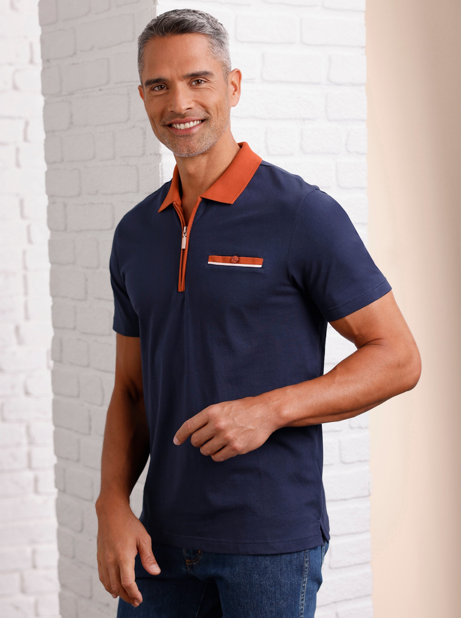 Poloshirt mit Kontrast-Details - marine