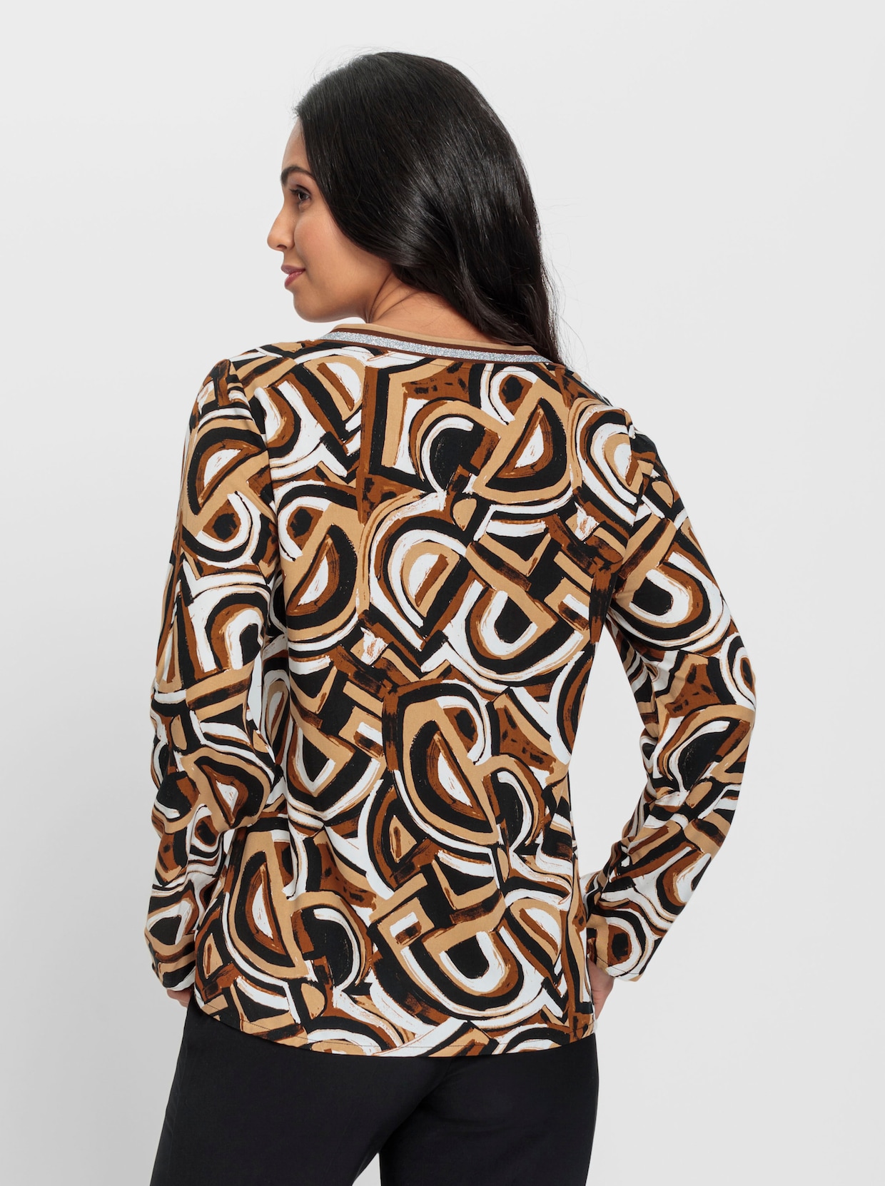 Blouse met lange mouwen - ecru/camel bedrukt