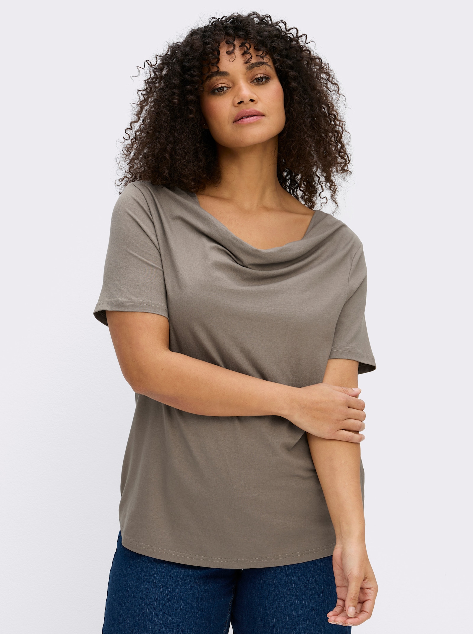 Wasserfallshirt mit kurzen Ärmeln - taupe