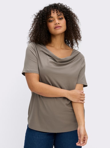 Wasserfallshirt mit kurzen Ärmeln - taupe