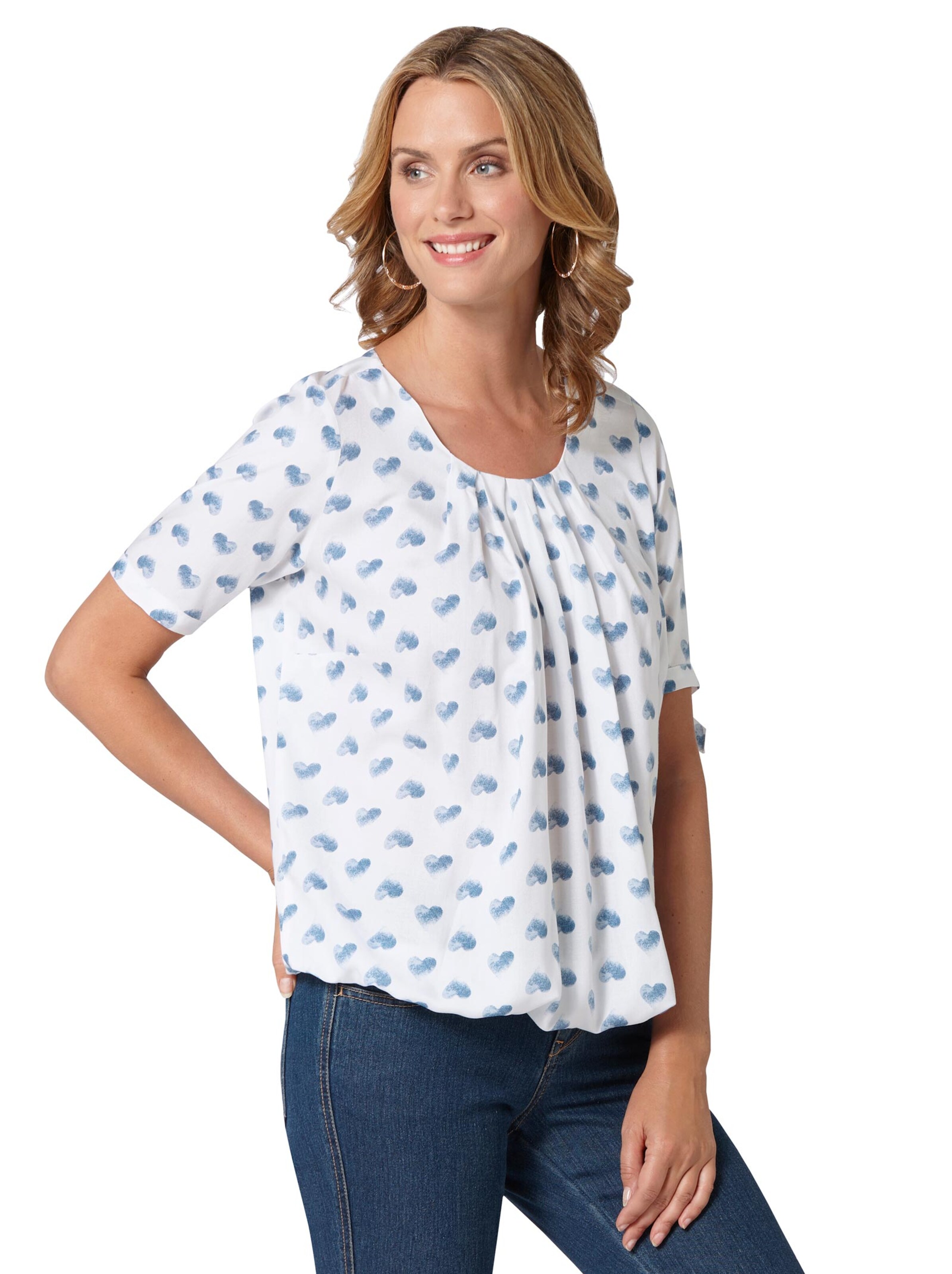 Druckbluse - weiß-jeansblau