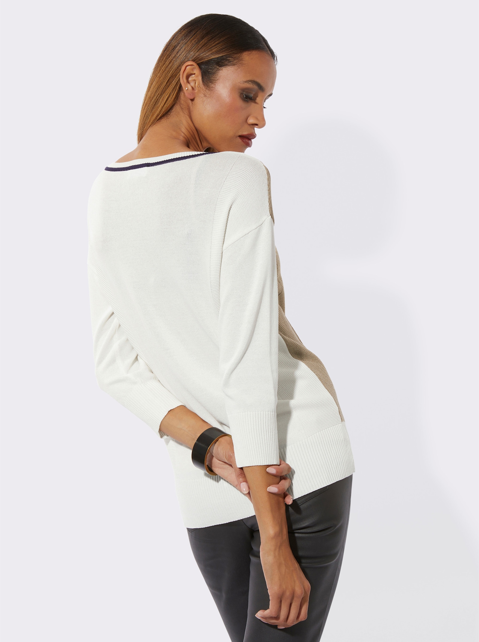 Rundhalspullover mit Glanzgarn - ecru-beige