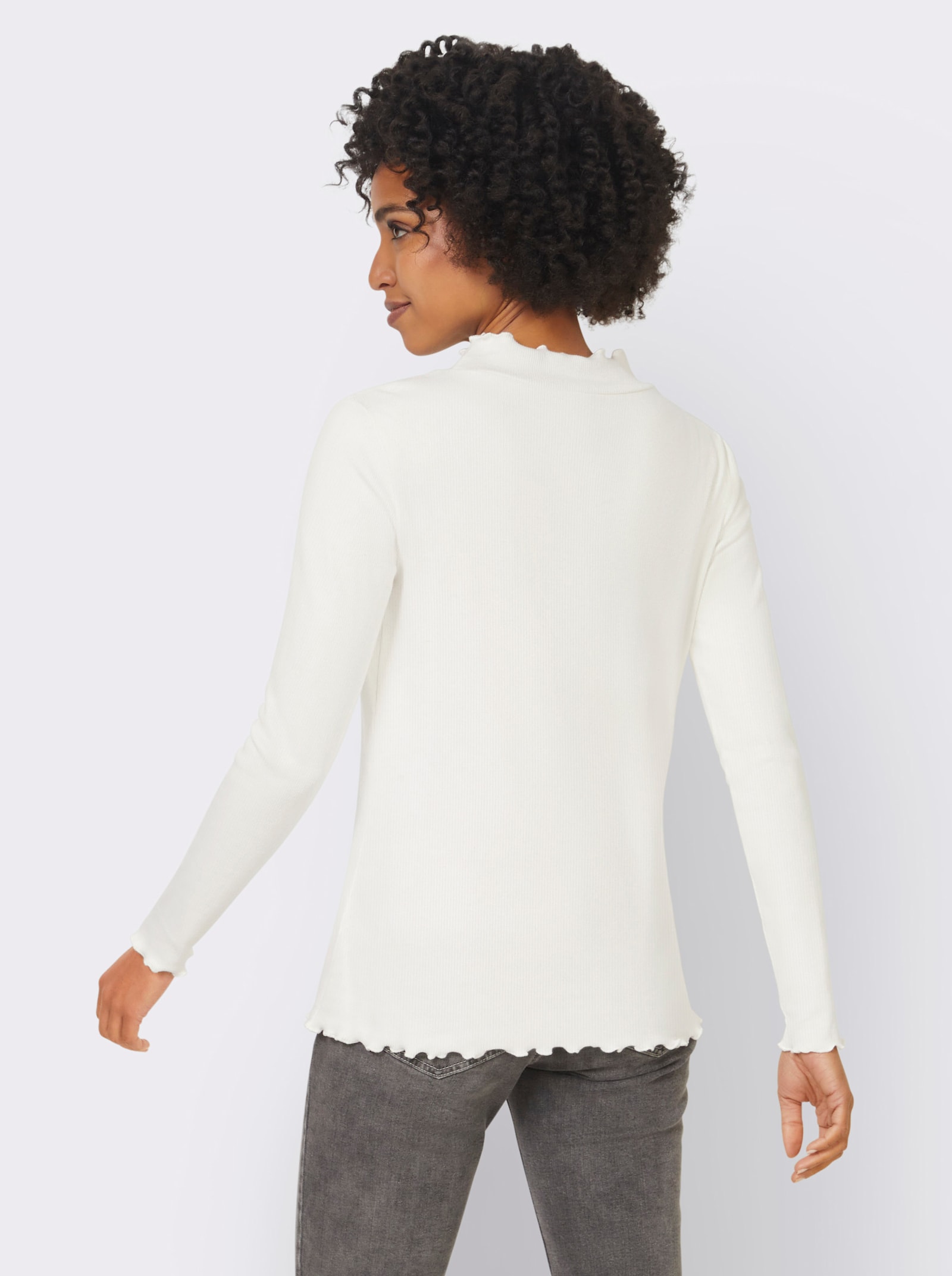 heine Langarmshirt mit Wellenkanten - ecru