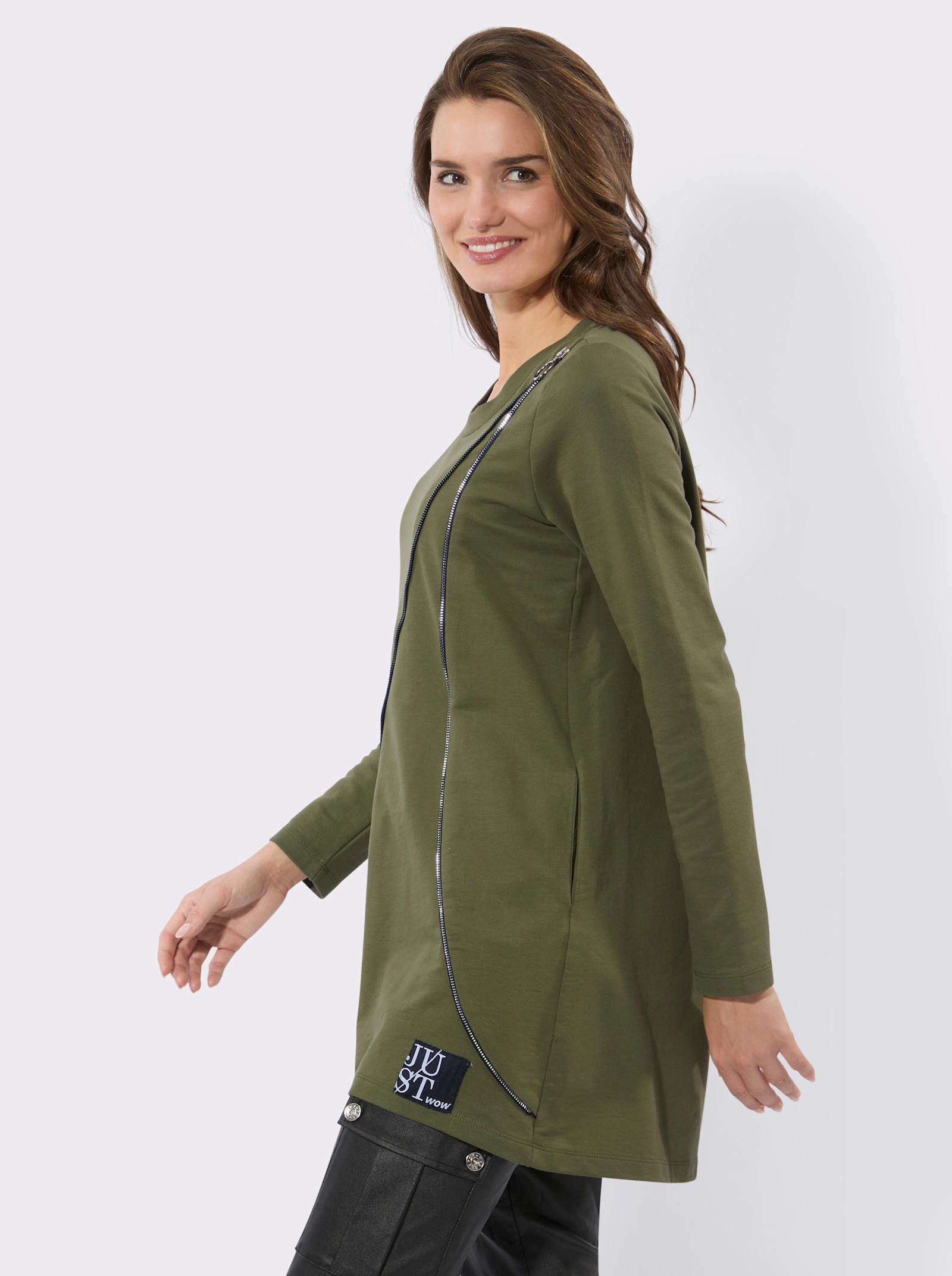 Longsweatshirt mit Zierreißverschluss - oliv