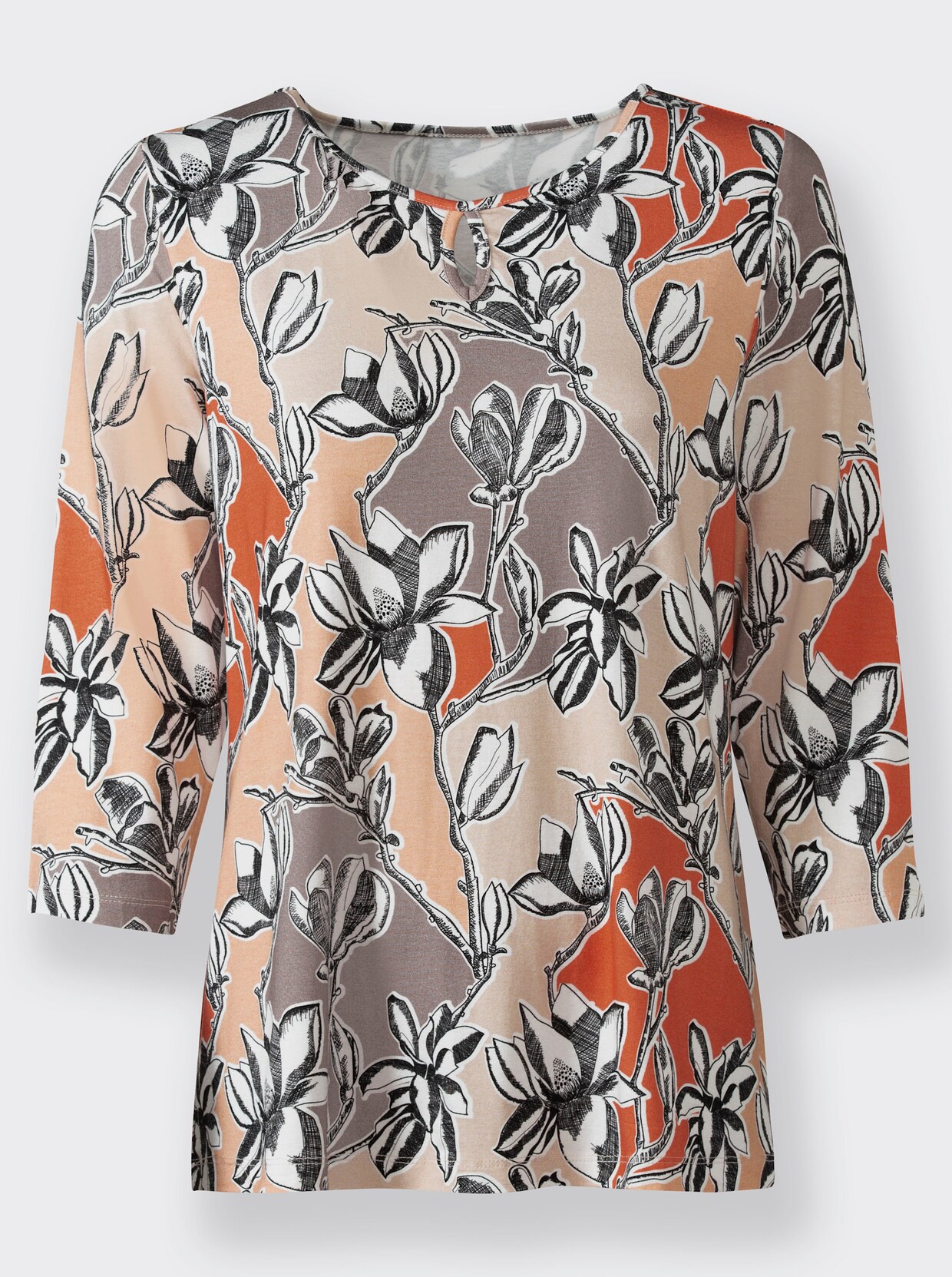 Shirt met 3/4-mouw - taupe/apricot geprint