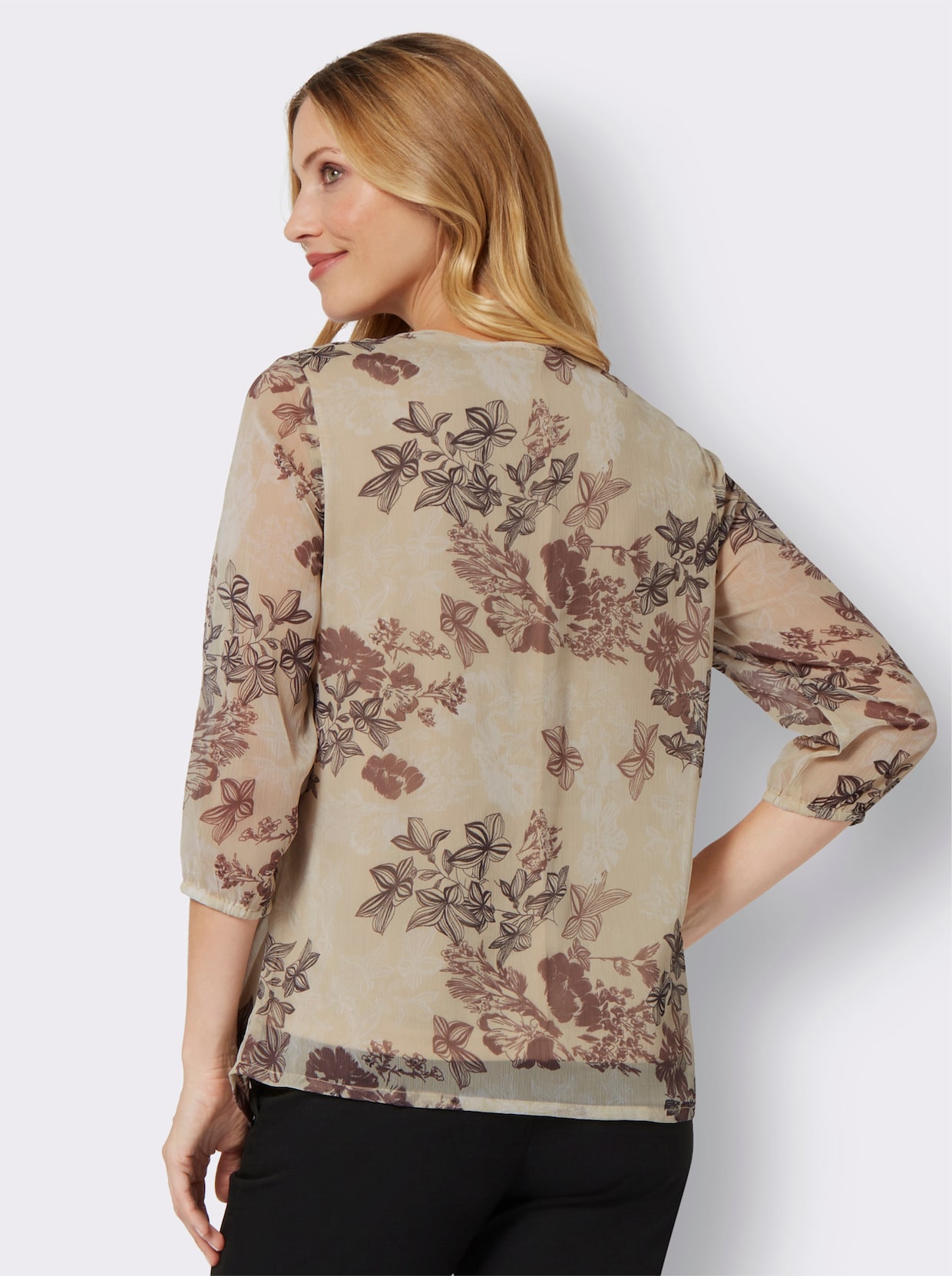 Schlupf-Bluse - sand-dunkeltaupe-bedruckt