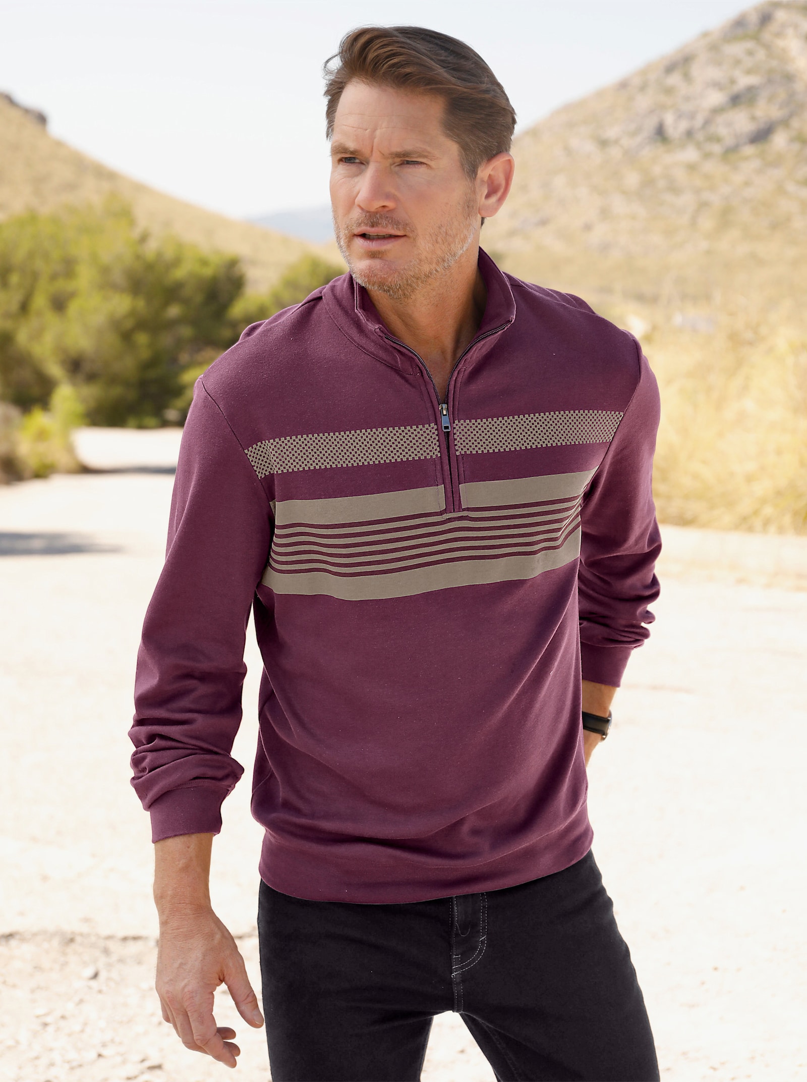 Catamaran Shirt met lange mouwen - bordeaux/taupe bedrukt