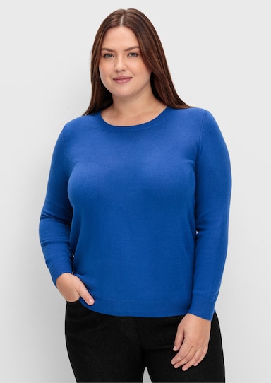 Rundhalspullover in Form gestrickt, wärmend - royalblau