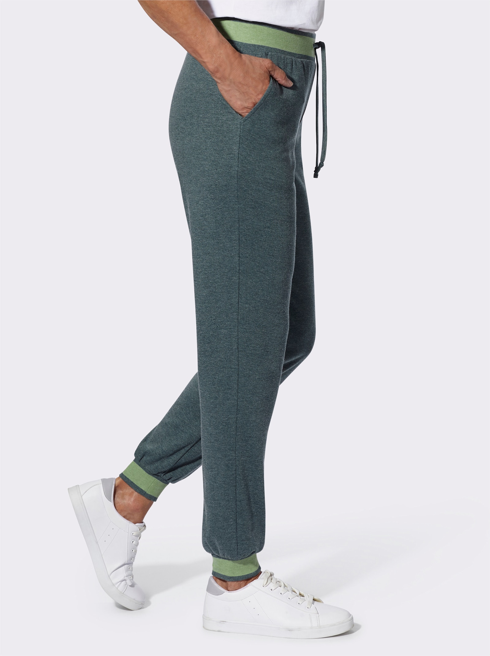 Freizeithose mit geripptem Dehnbund - petrol-meliert