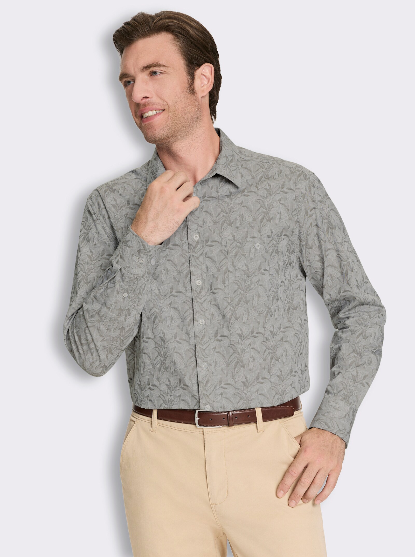 Marco Donati Langarmhemd mit Jacquard-Muster - graphit-gemustert