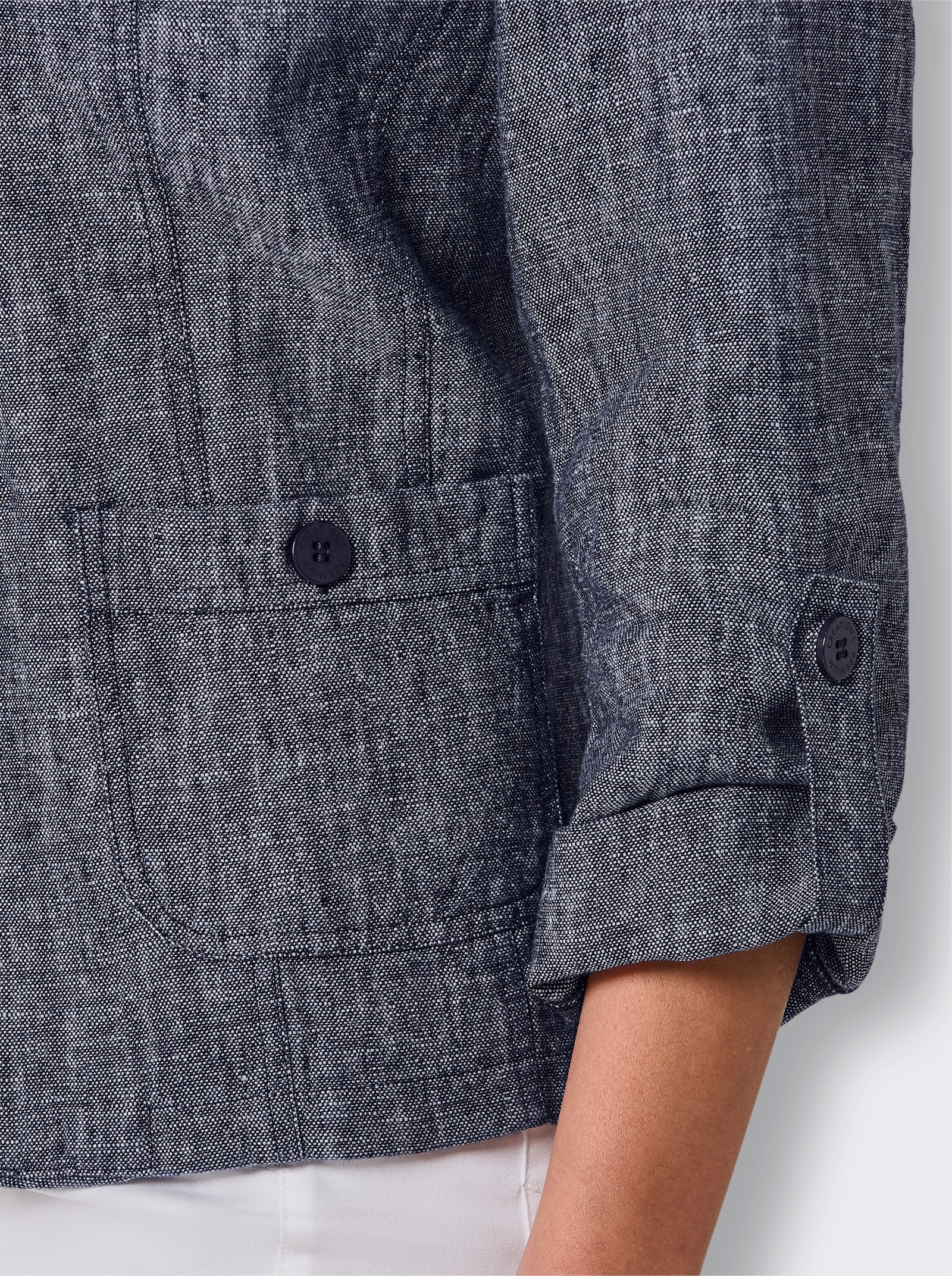 CREATION L PREMIUM Leinenblazer mit Krempelärmeln - marine