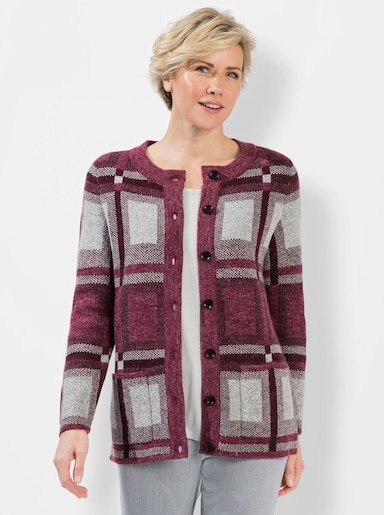 Strickjacke - bordeaux-graphit-gemustert