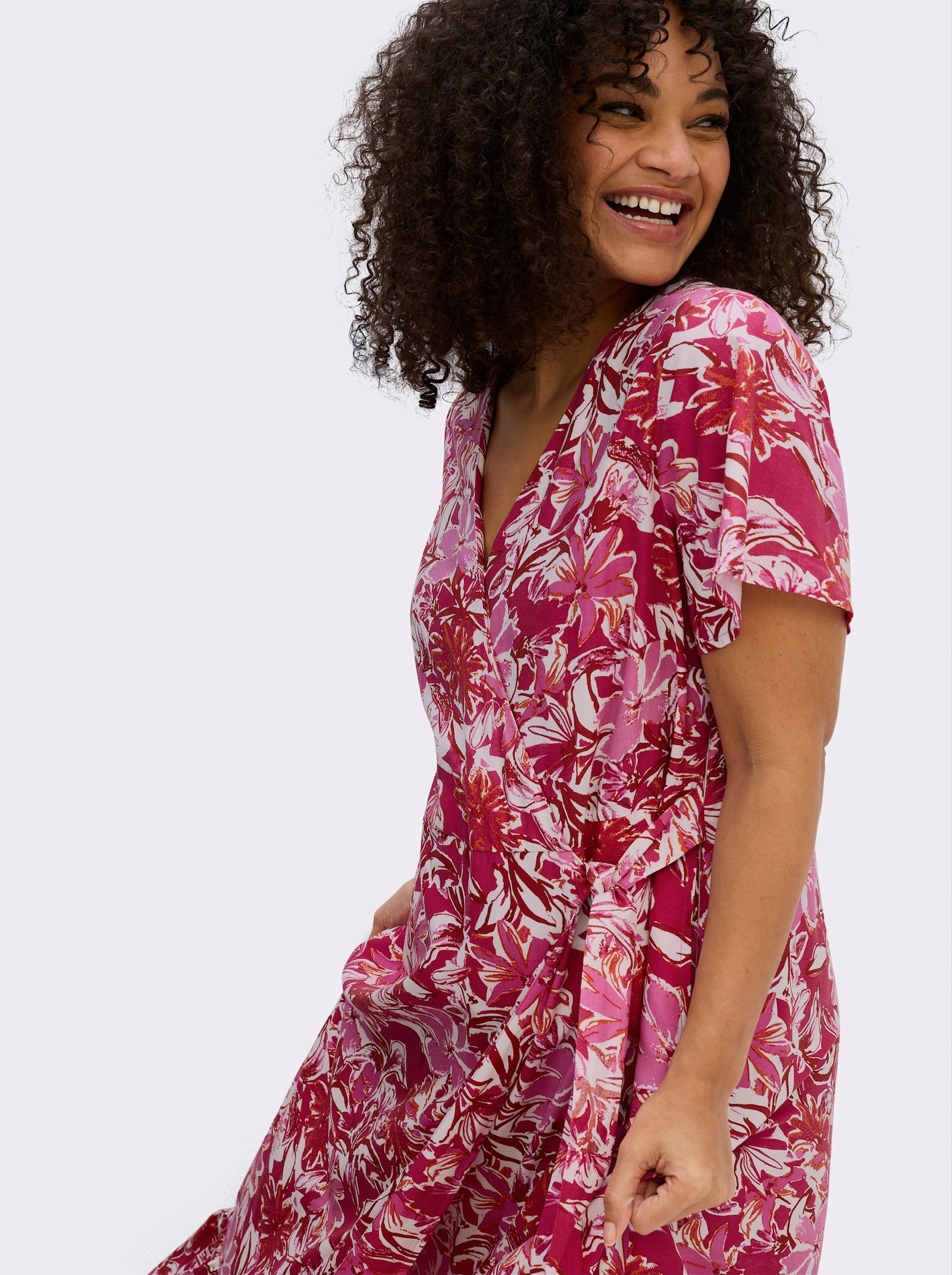 sheego by Joe Browns Wickelkleid mit Volant am Saum - erdbeere-pink-gemustert