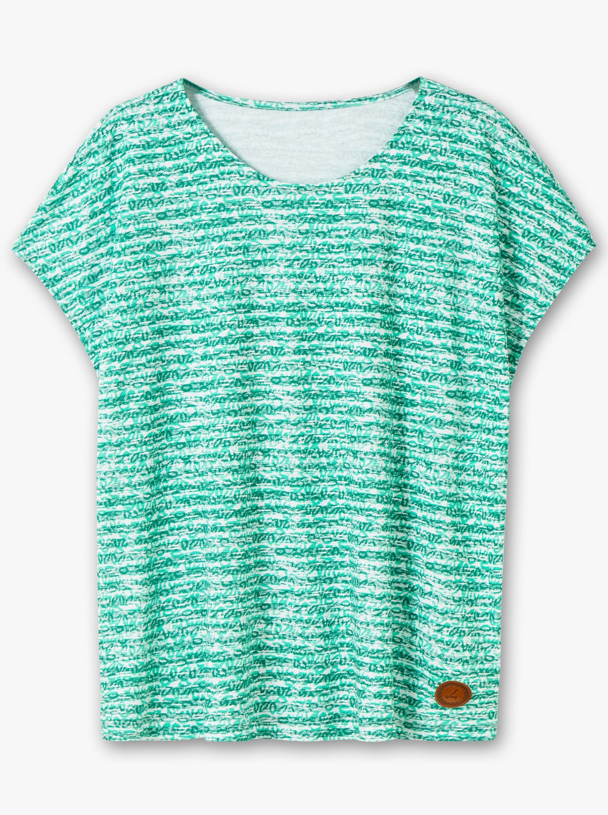 Rundhalsshirt mit weicher Baumwolle - grün-ecru-geringelt