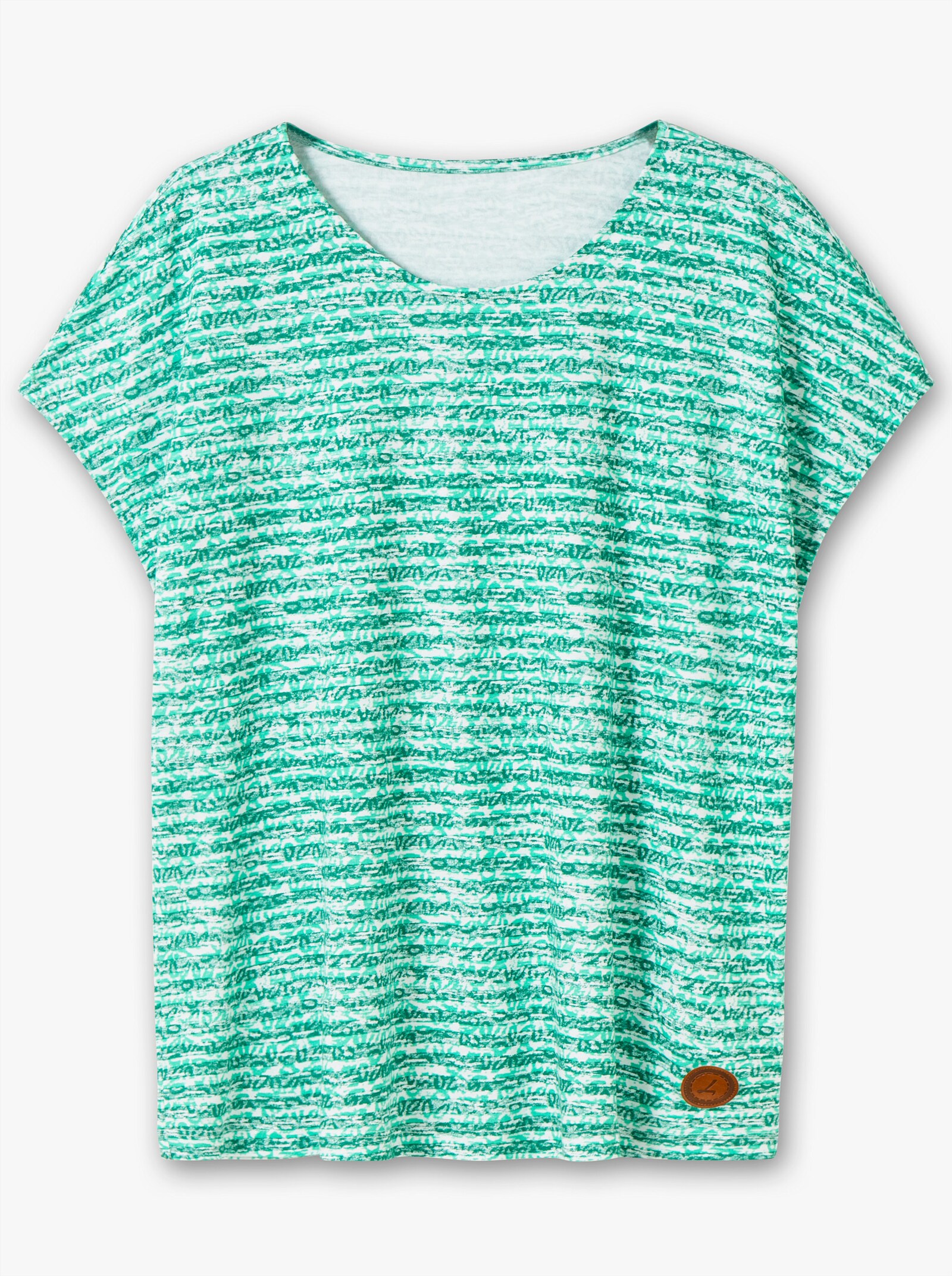 Rundhalsshirt mit weicher Baumwolle - grün-ecru-geringelt