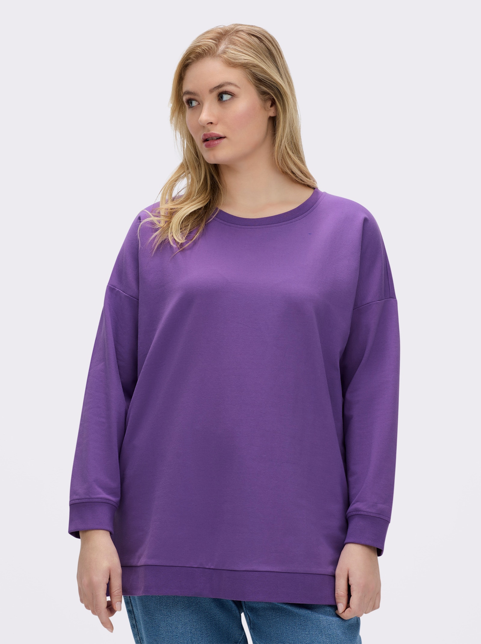 sheego Longsweatshirt mit Ripp-Abschlüssen - lila