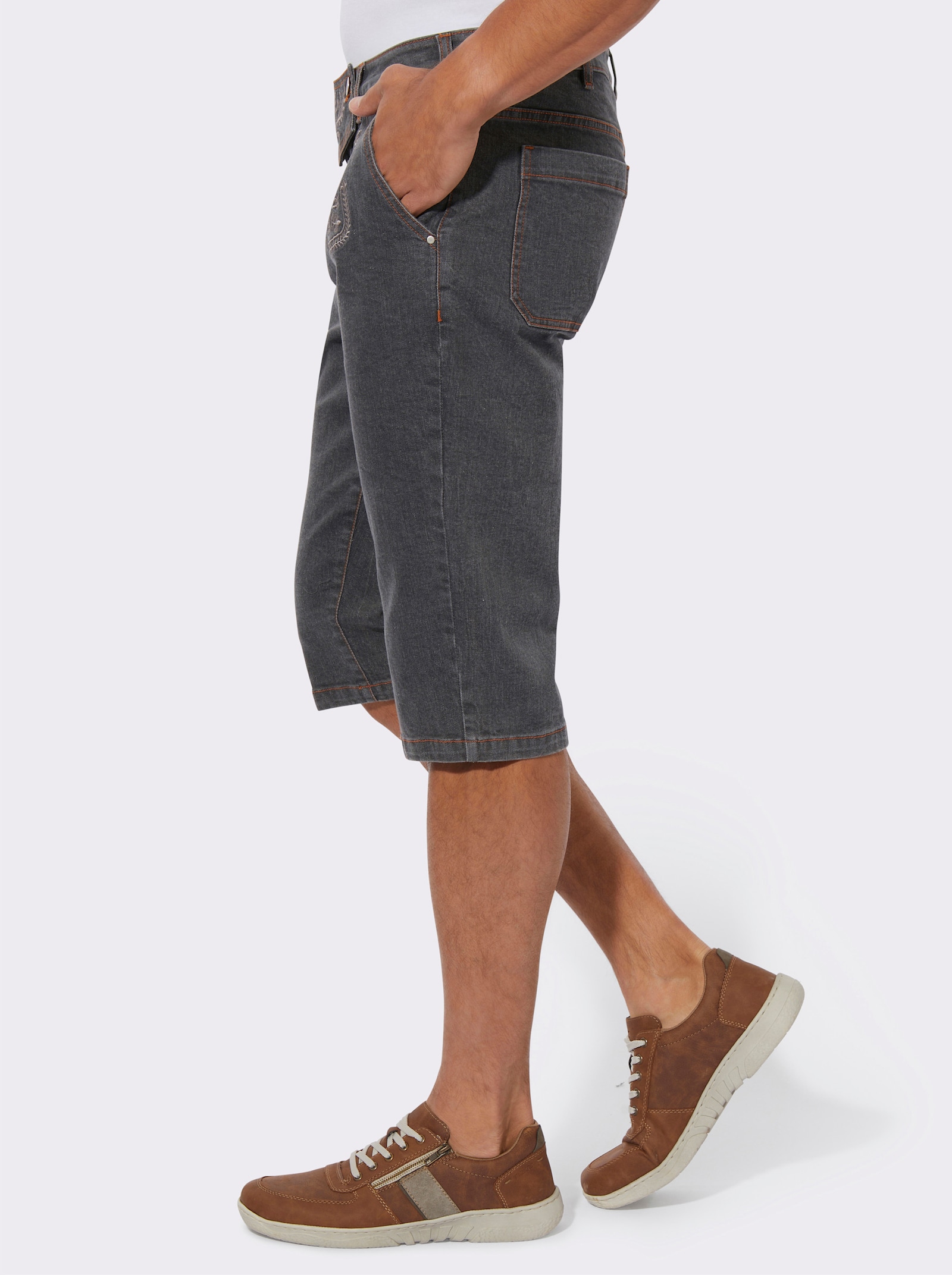 Jeansbermuda met folkloreborduursel - antraciet-denim