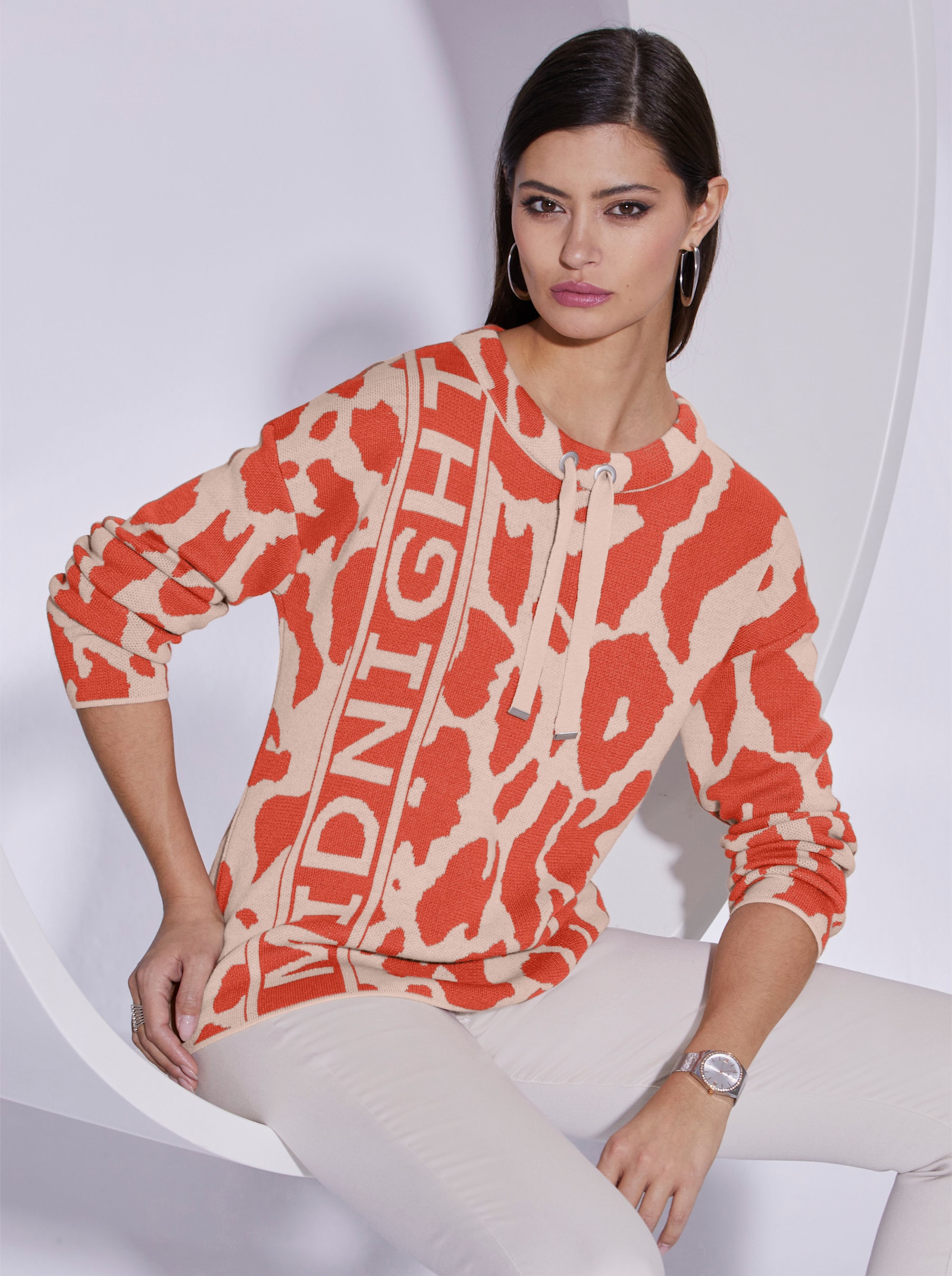  Jacquard-Pullover mit halsfernem Stehkragen - terra-sand