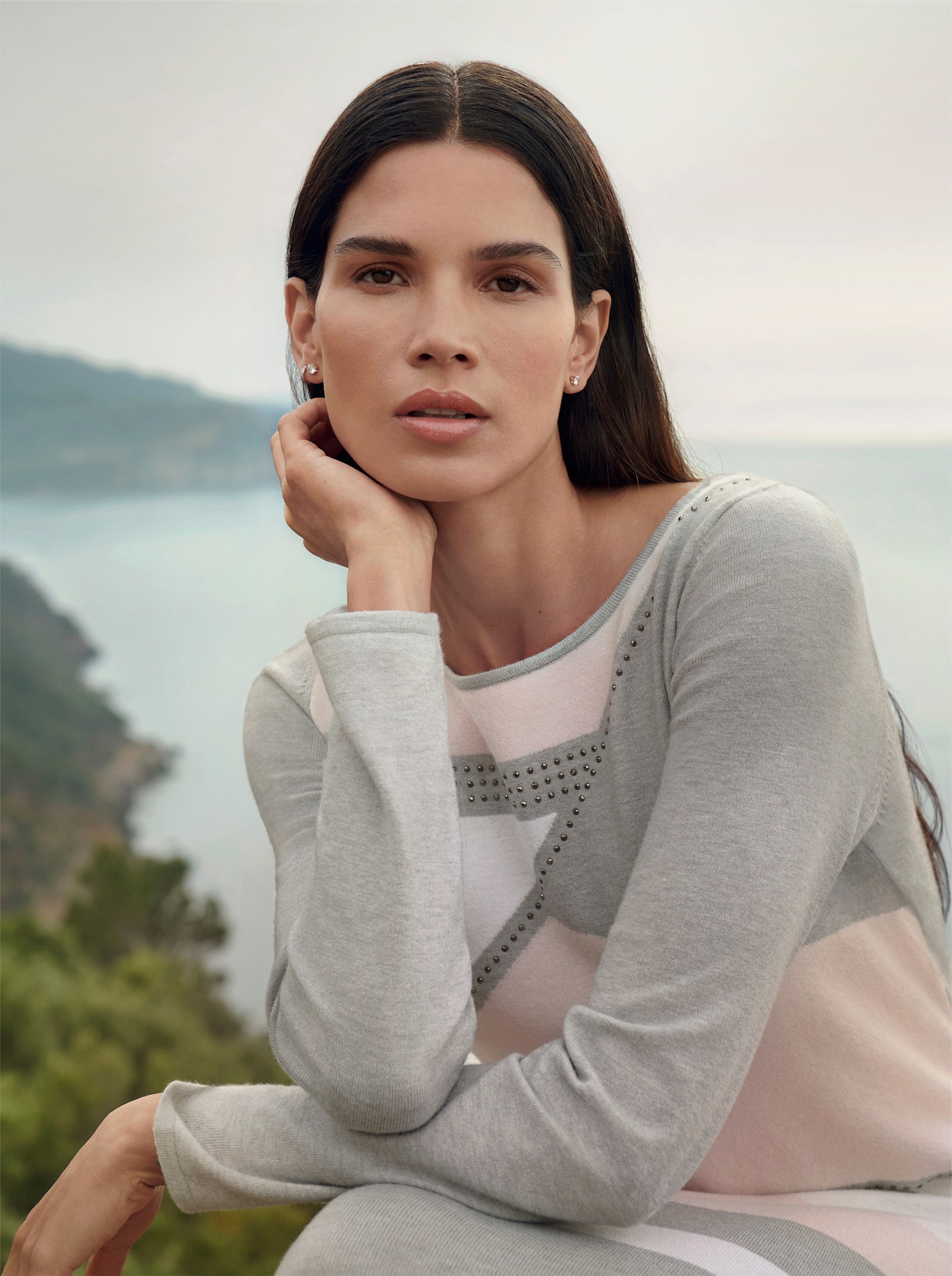 heine Gebreide jurk met siersteentjes - grafiet/ecru