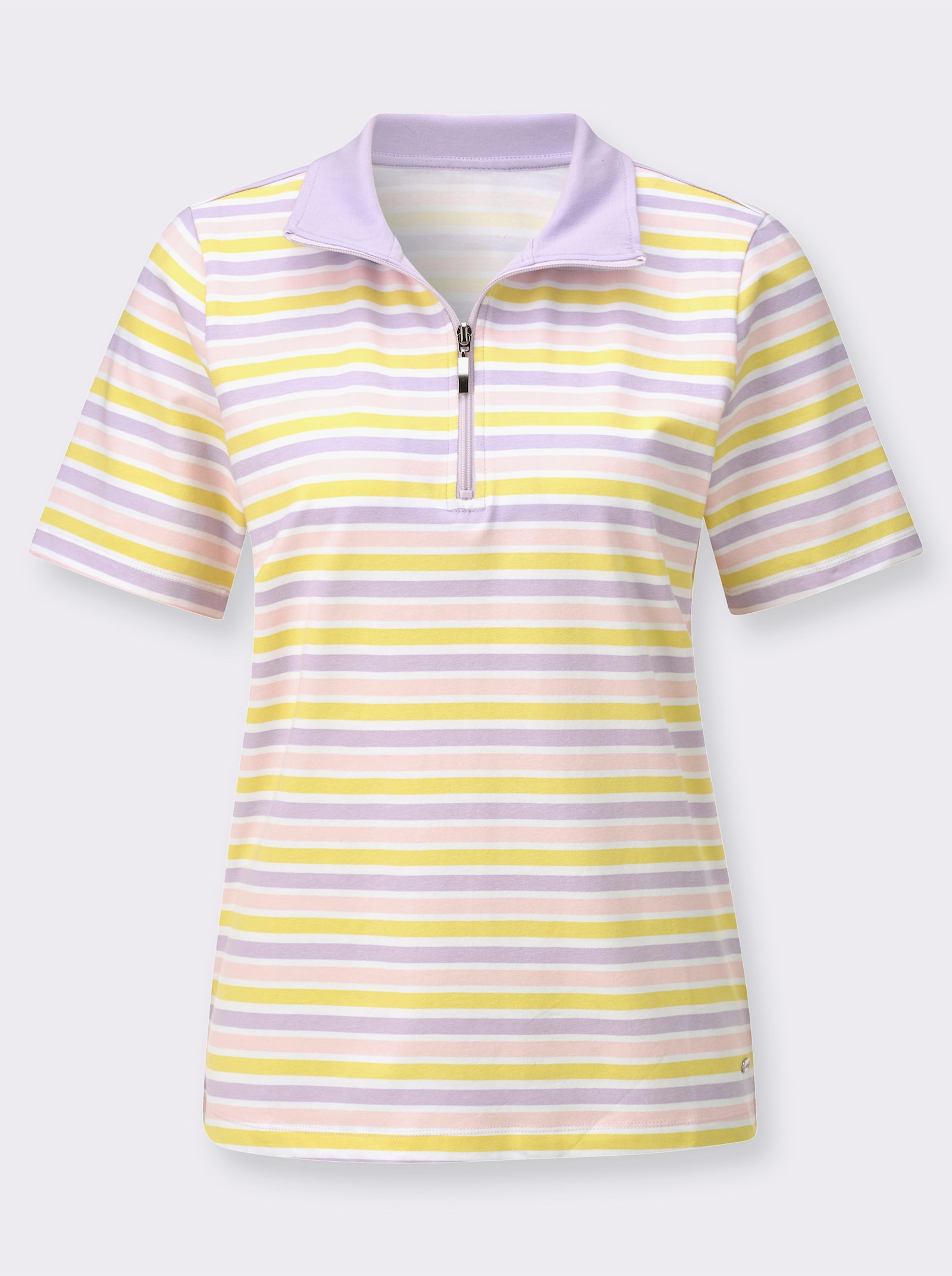 Poloshirt mit Reißverschluss - zitrone-camel-geringelt