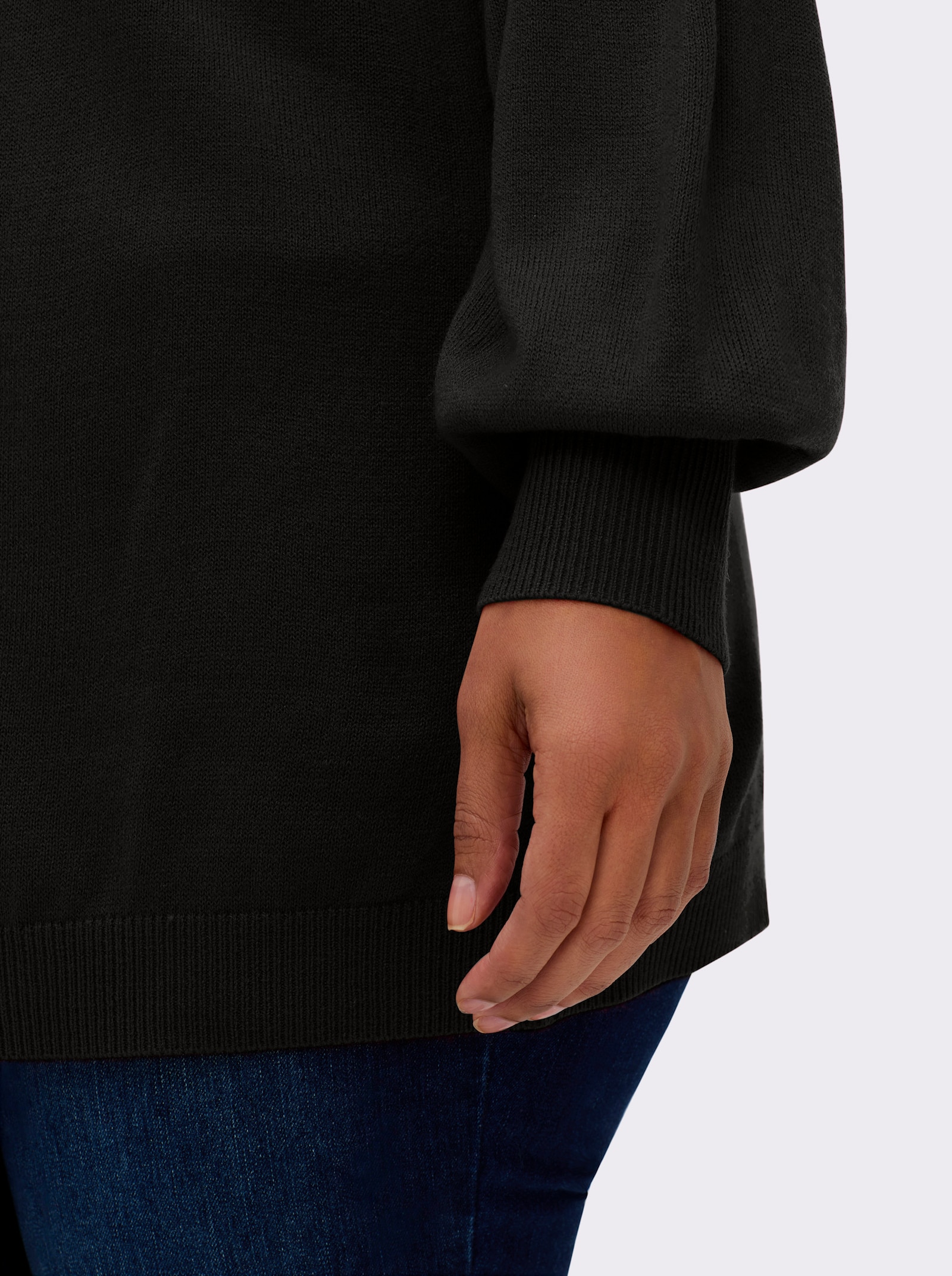 sheego Pullover mit U-Boot-Ausschnitt - schwarz