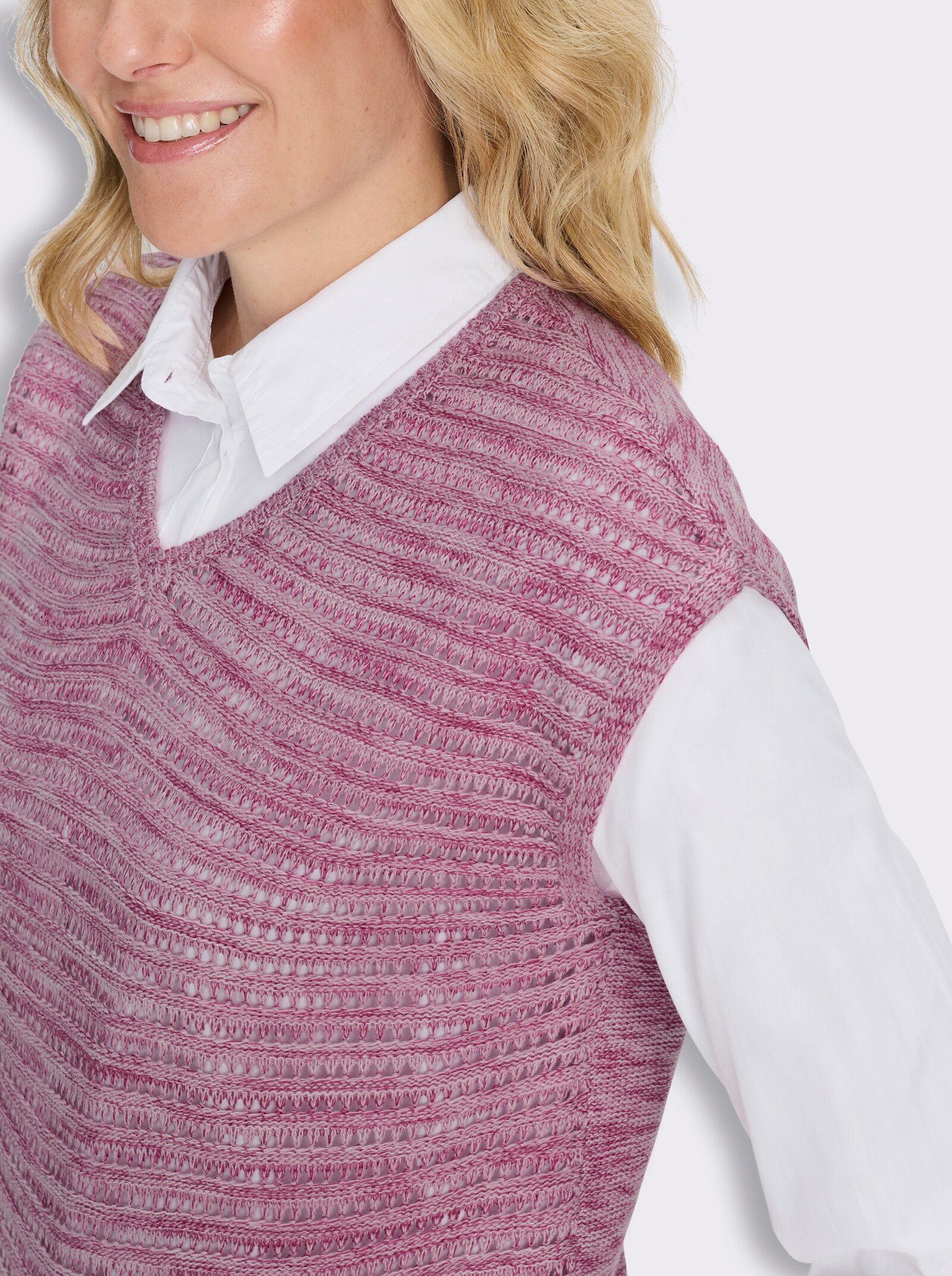 Pullunder mit Ajour-Muster - rosé-meliert