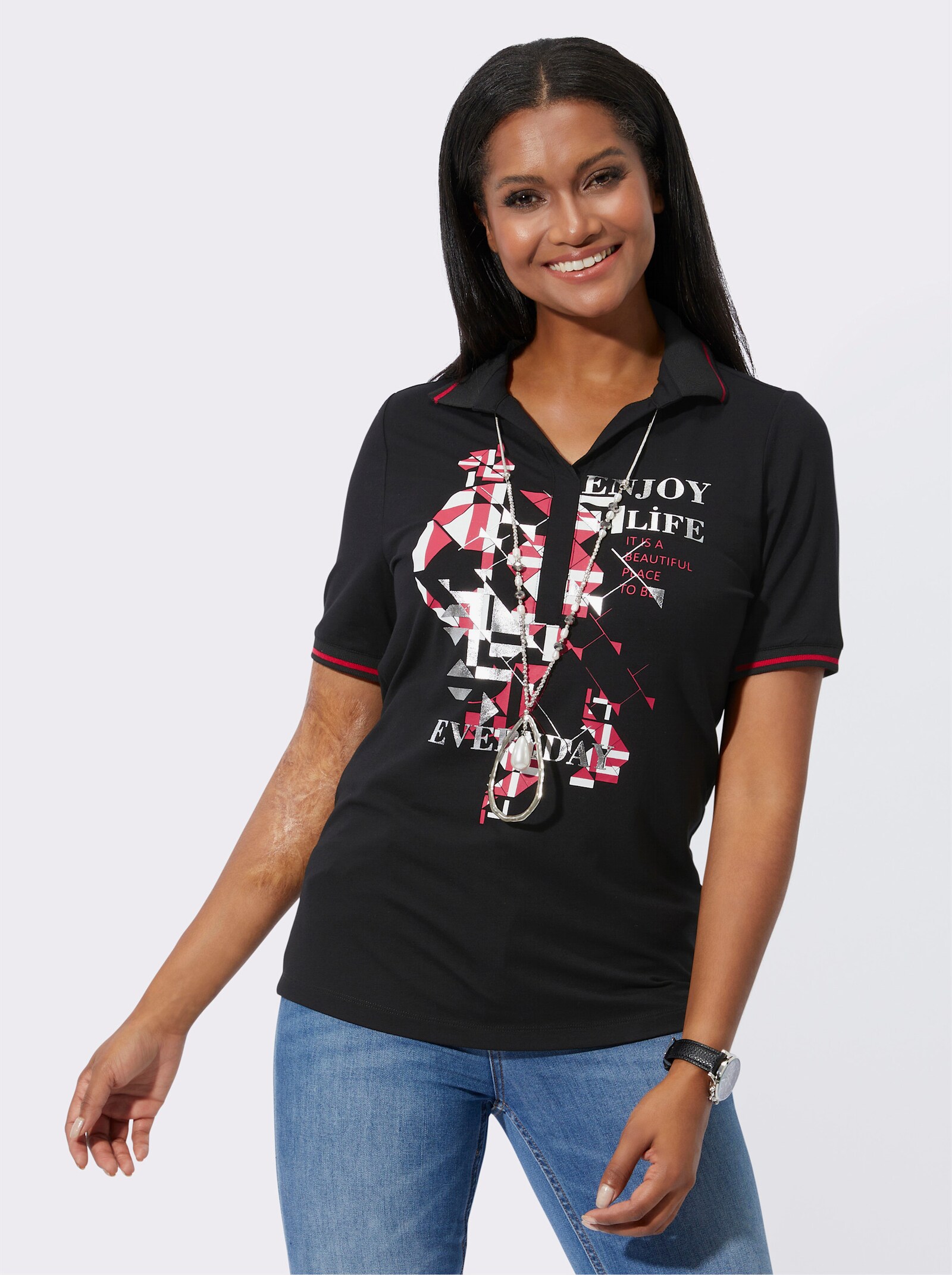 Polo avec motif imprimé graphique - noir-rouge imprimé