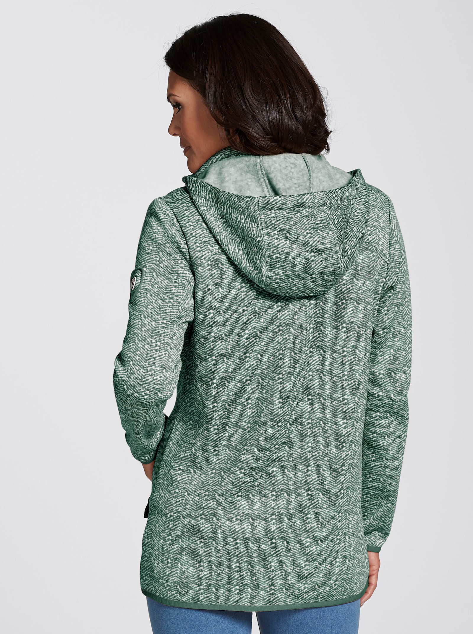 Kapuzenfleecejacke mit abnehmbarer Kapuze - grün-weiss-gemustert