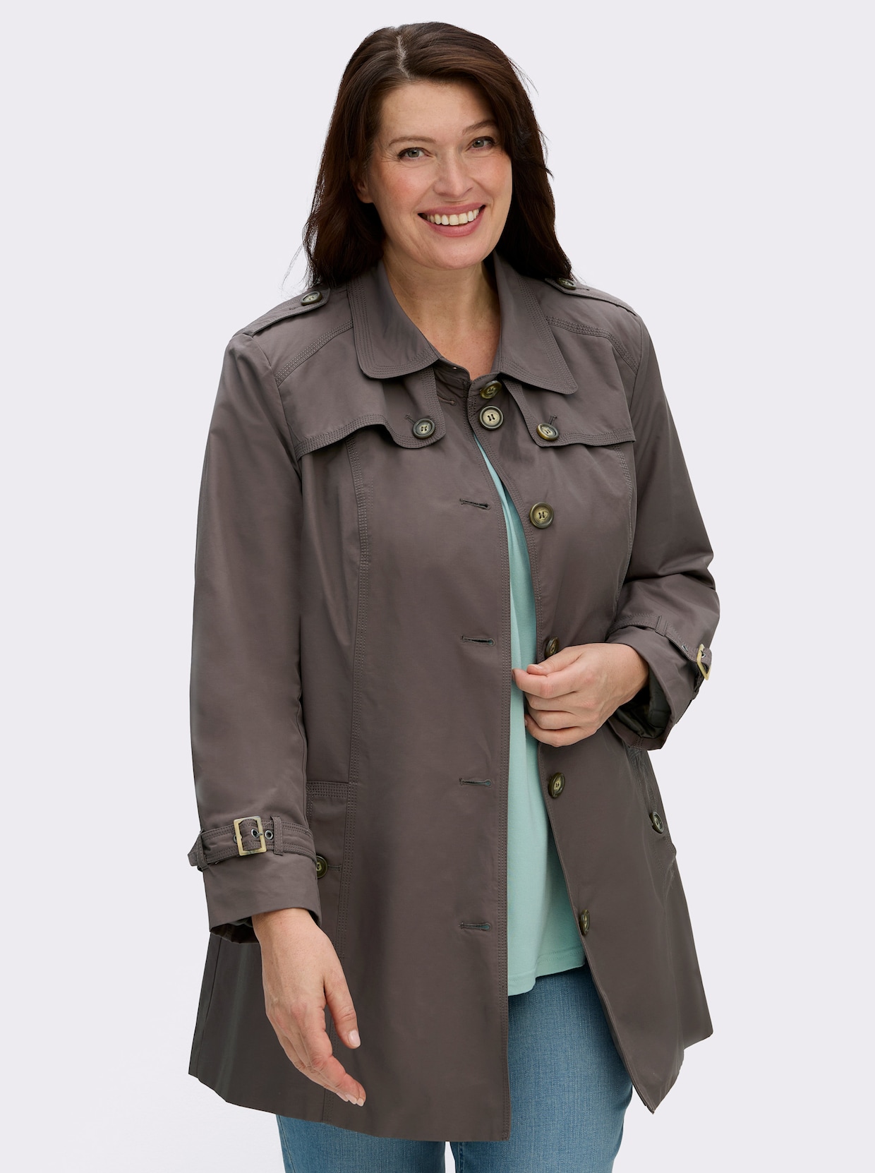 Kurzmantel in Trenchcoat-Optik - taupe