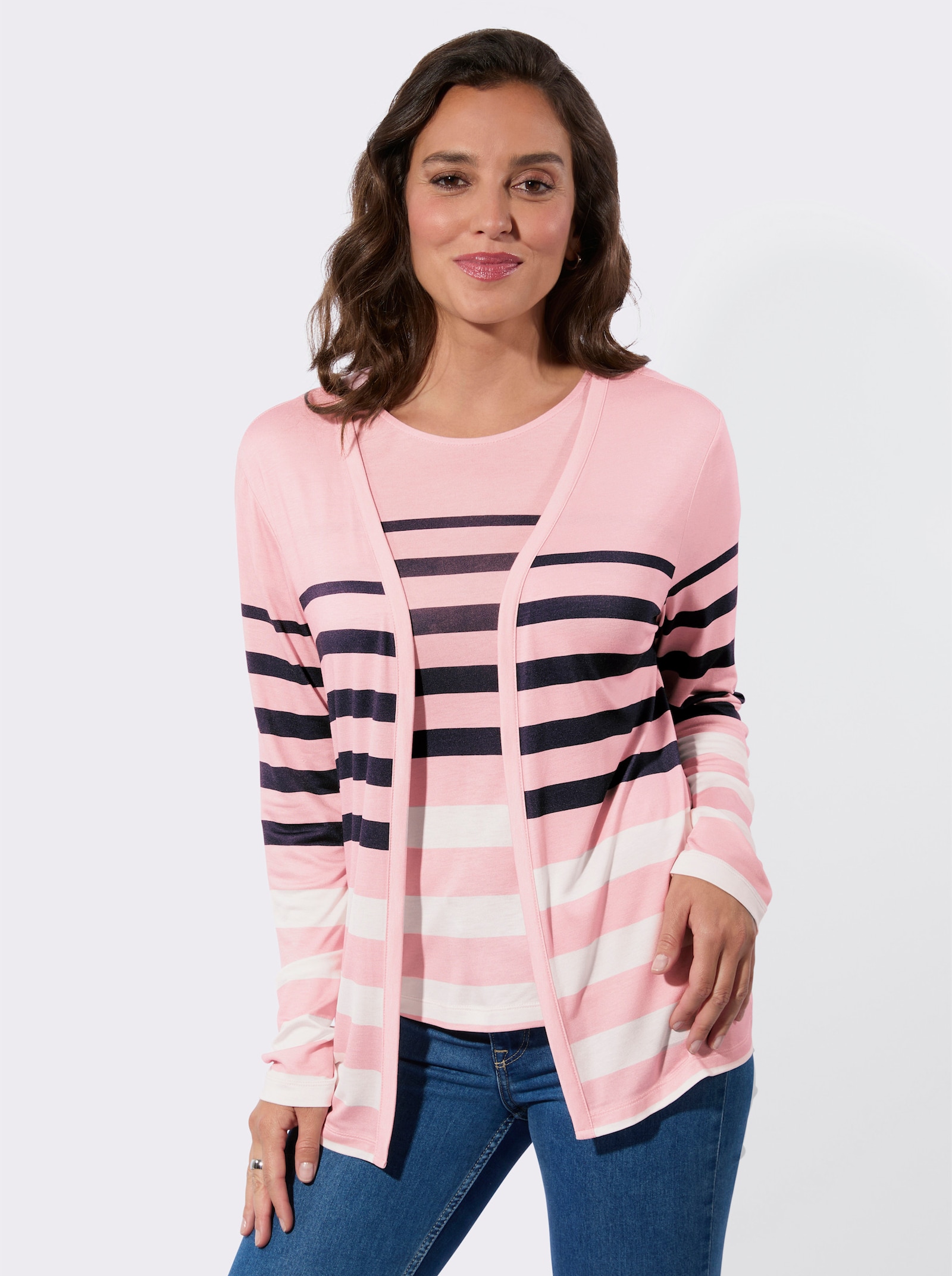 Twin-Set im Ringel-Dessin - rosé-marine-geringelt