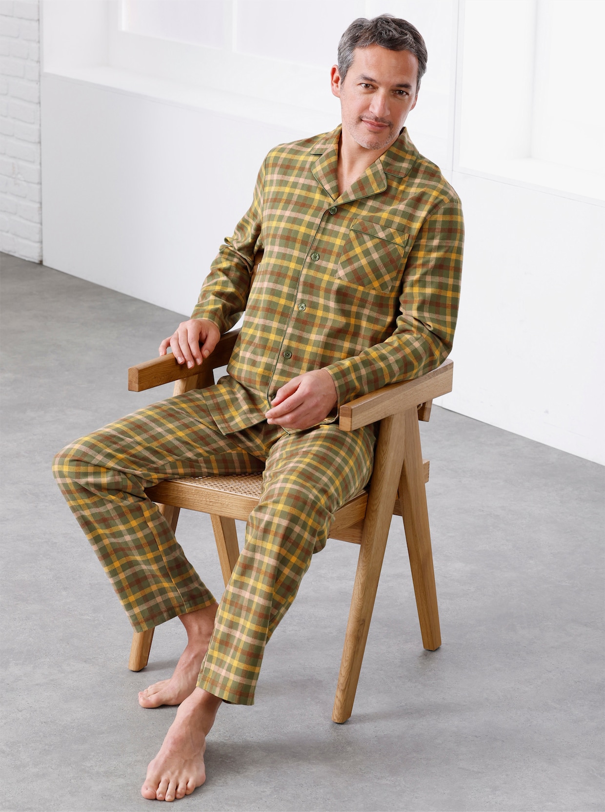 wäschepur men Pyjama - oliv-camel-kariert