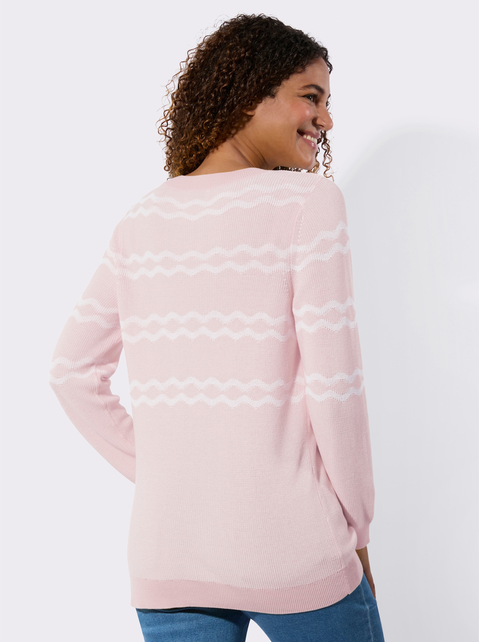 Rundhalspullover mit Rauten-Jacquard-Muster - hellrosé-meliert