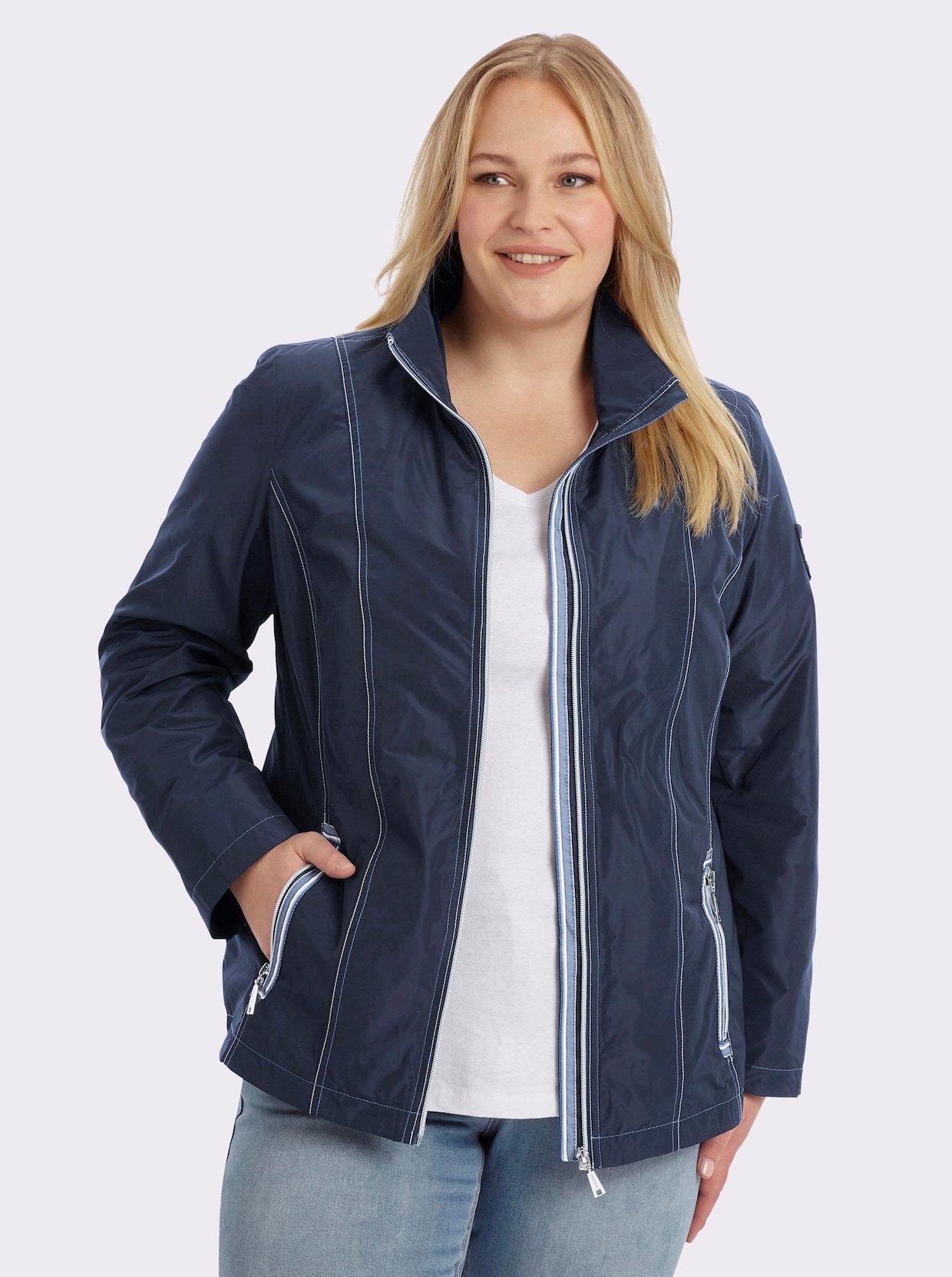 Übergangsjacke mit kontrastfarbigen Ziernähten - marine